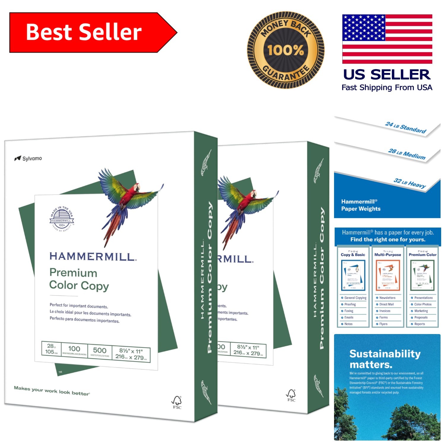Biodegradable 28 lb Printer Paper – 100 Bright – 2 Reams – Jam-Free Guarantee