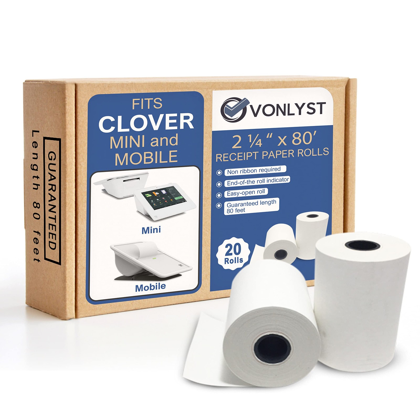 Vonlyst Thermal Receipt Paper Rolls for Clover Mini & 20 rolls, White