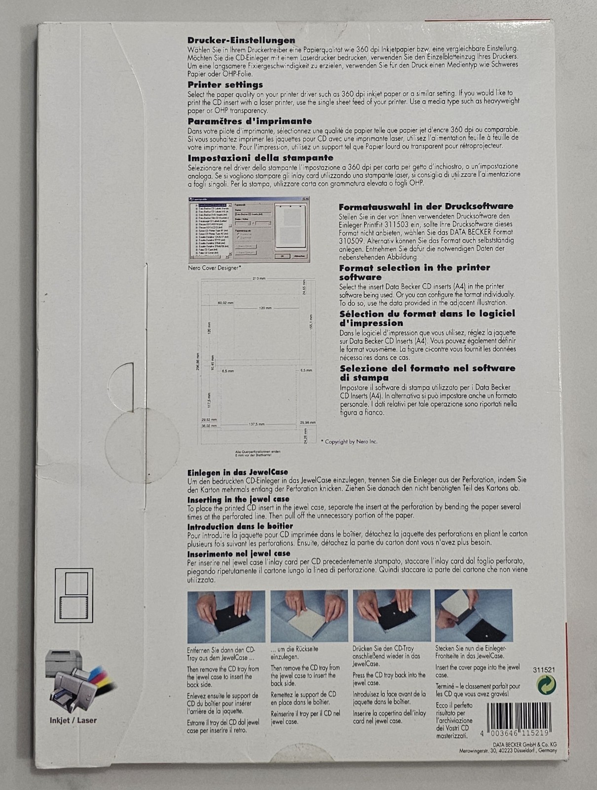 PrintFIT 100 CD Inserts Inlay Cards for Jewel Case – Inkjet/Laser Paper
