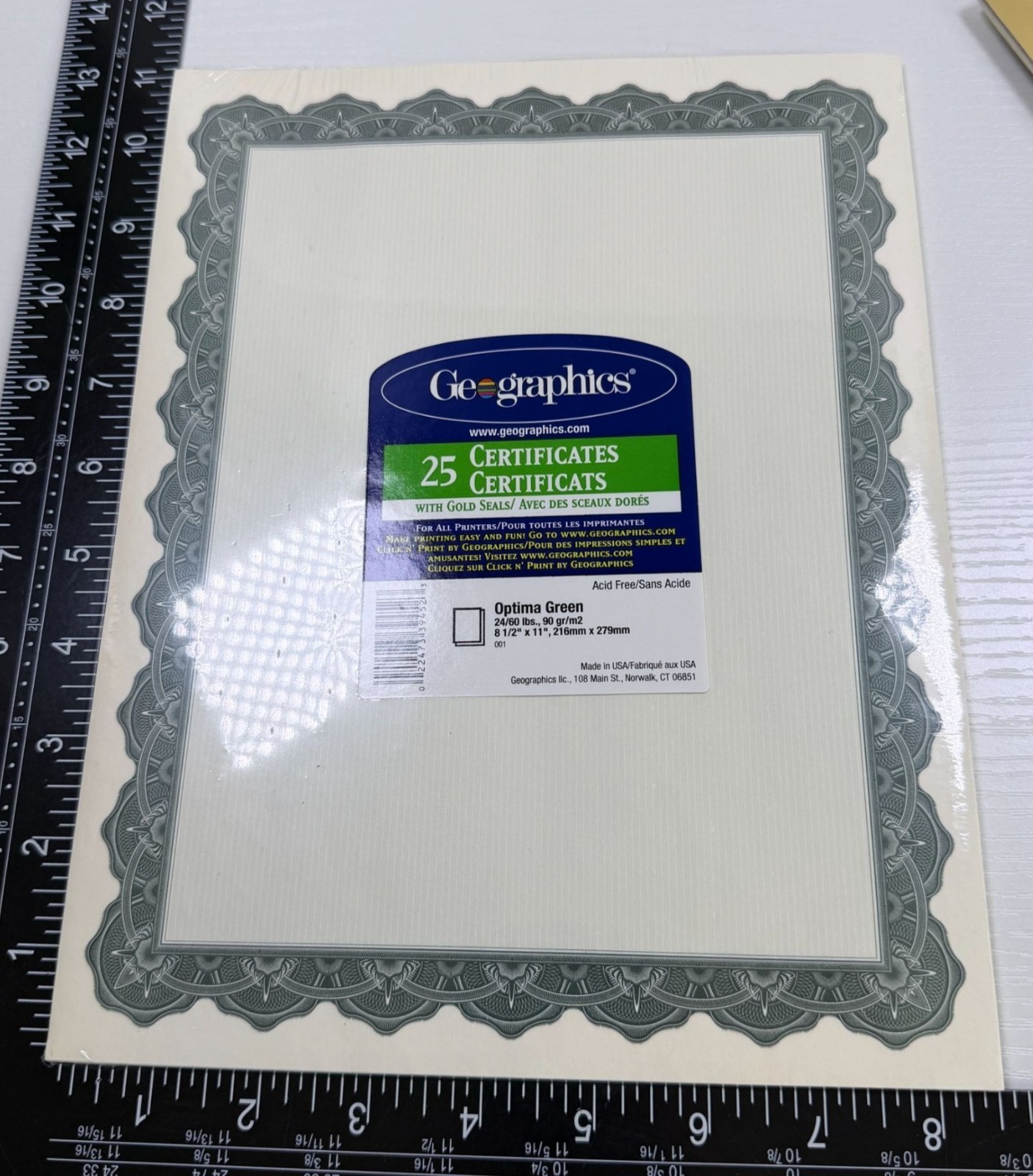 Geographics Certificates Lot of 5 Packs Optima Green + Gold Seals 25 Each Pack