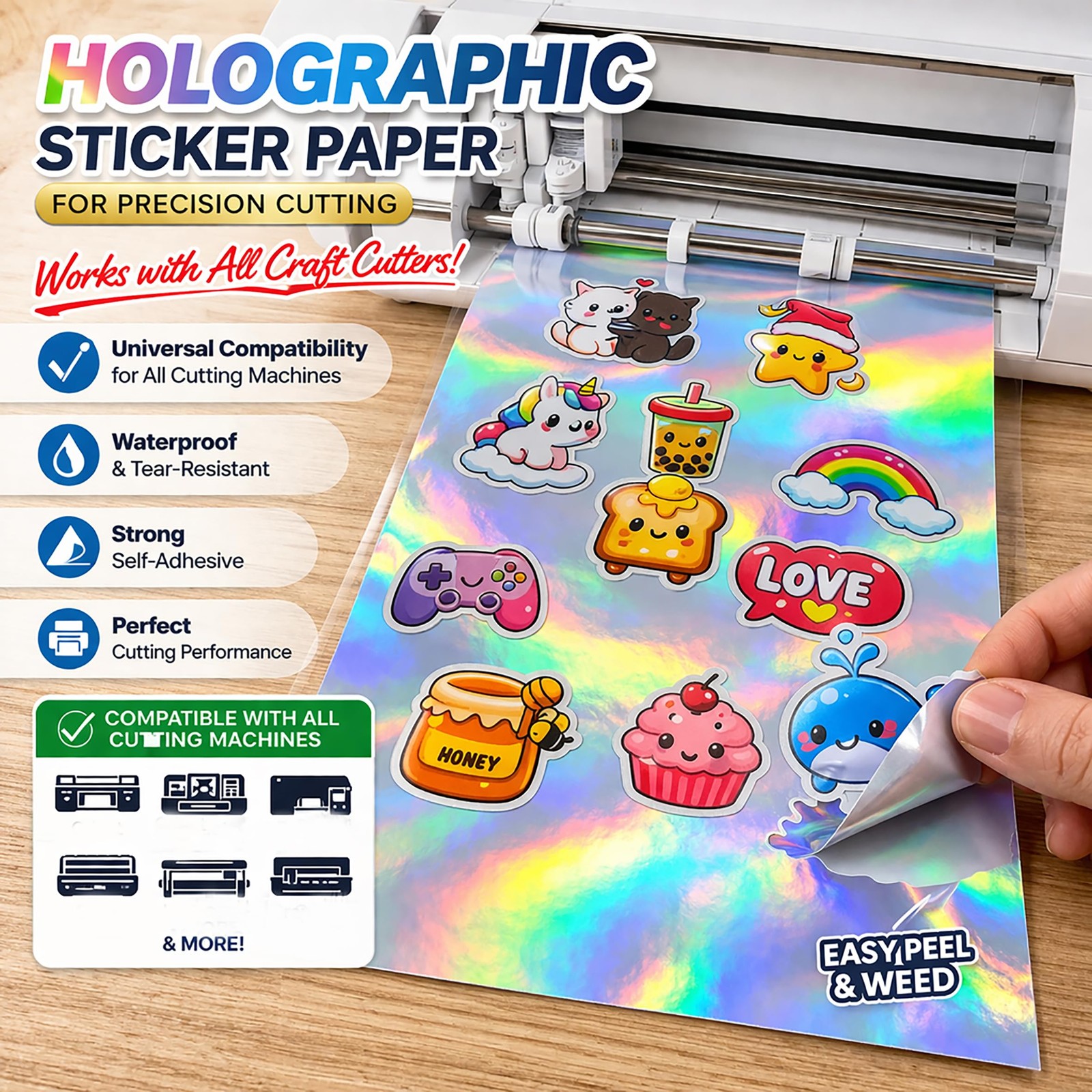 20 Sheets Holographic Sticker Paper 8.5×11 inch Printable Waterproof Stickers…
