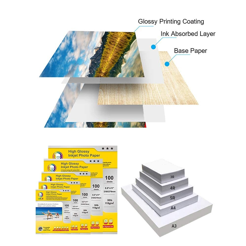 100 Sheets 8.5×11 Inch Single Sided High Glossy Photo Paper 30LB Inkjet