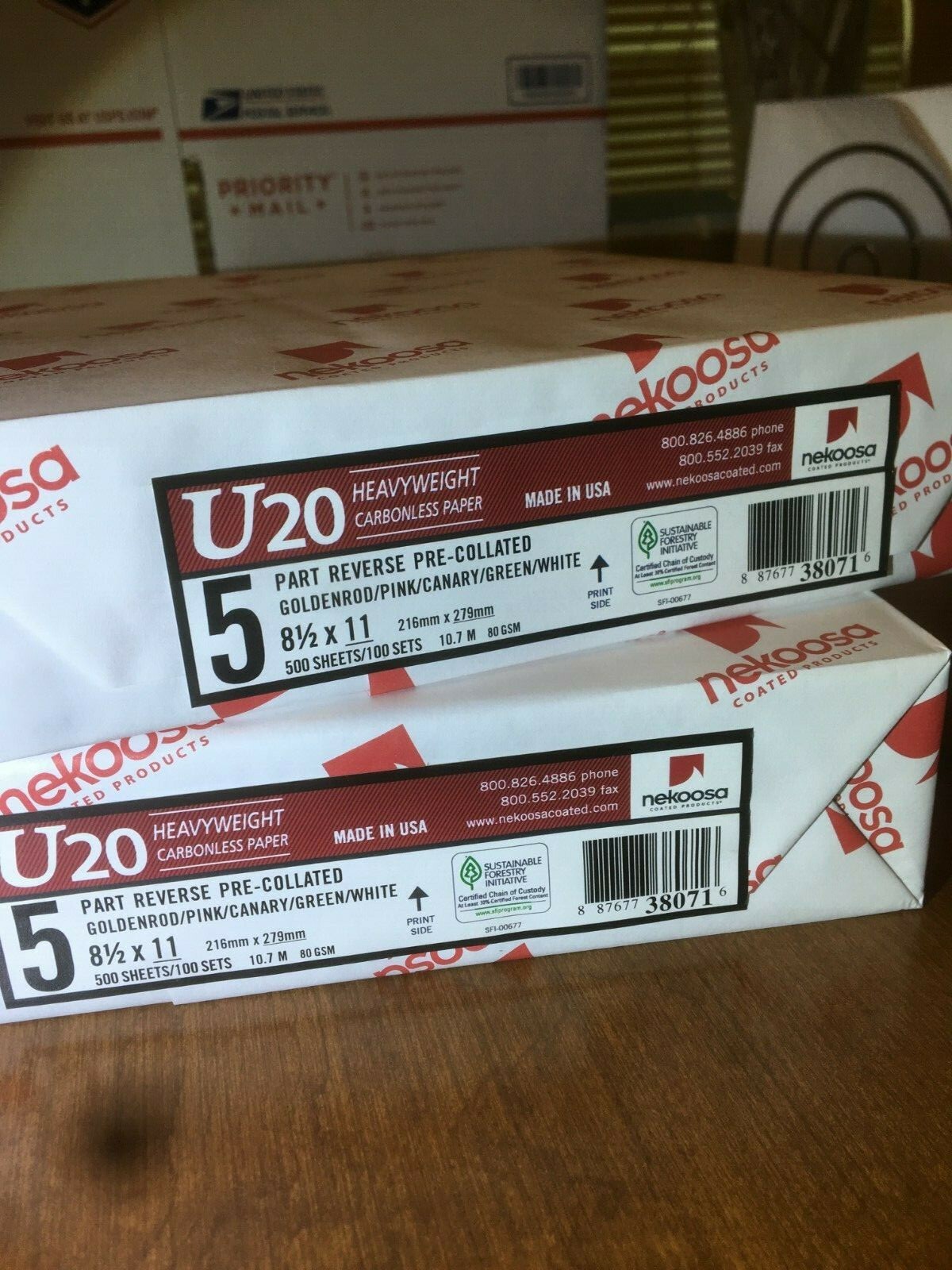 2 Reams Nekoosa U20 5-Part Carbonless 8.5 x 11 Pre-collated 1000 Sheets 38071