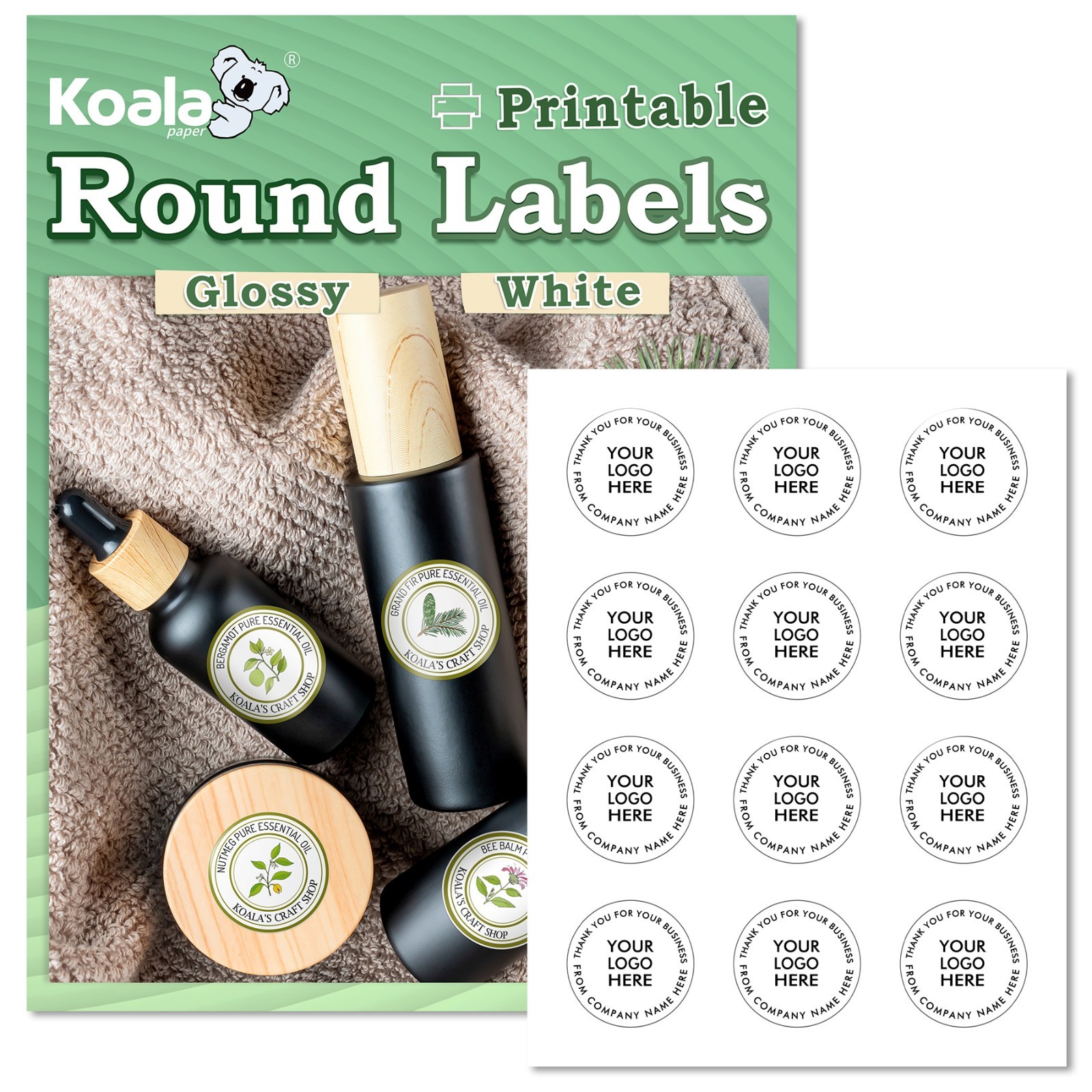 Lot Koala Round Label 2.5 In, Glossy Circle Stickers, Printable Circle Labels