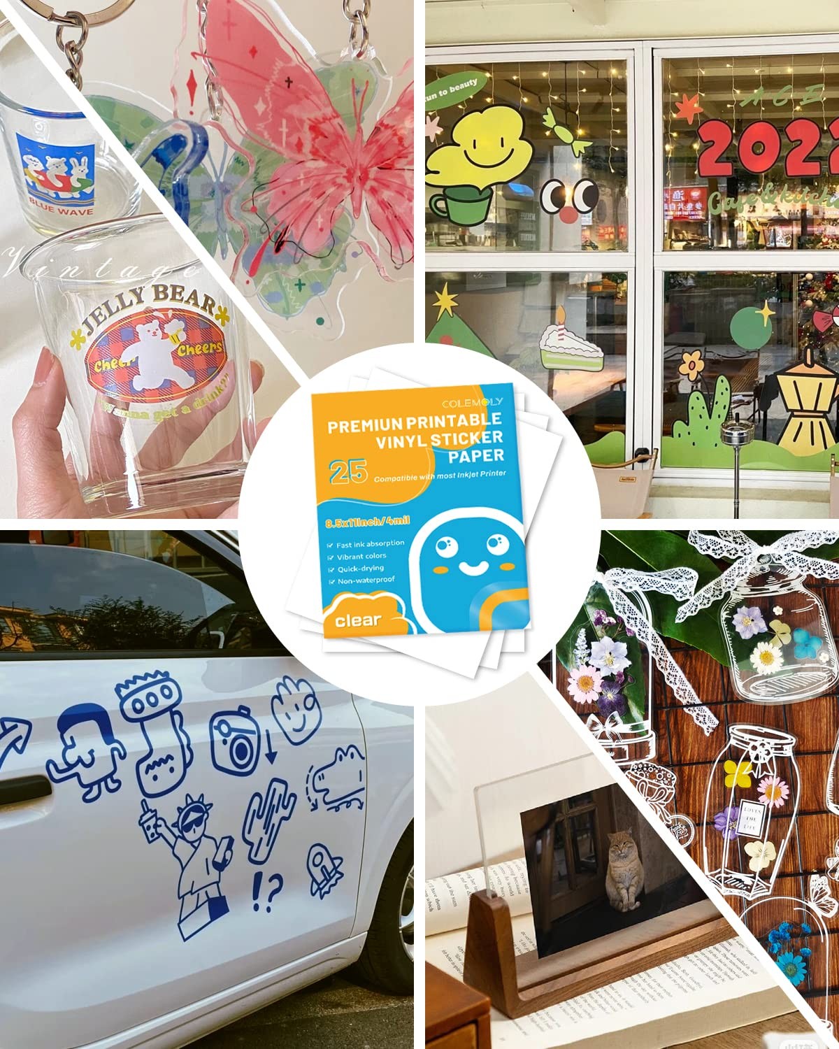 Sticker Paper Clear Printable Vinyl for Inkjet Printer-25 Transparent Dry-Qui…