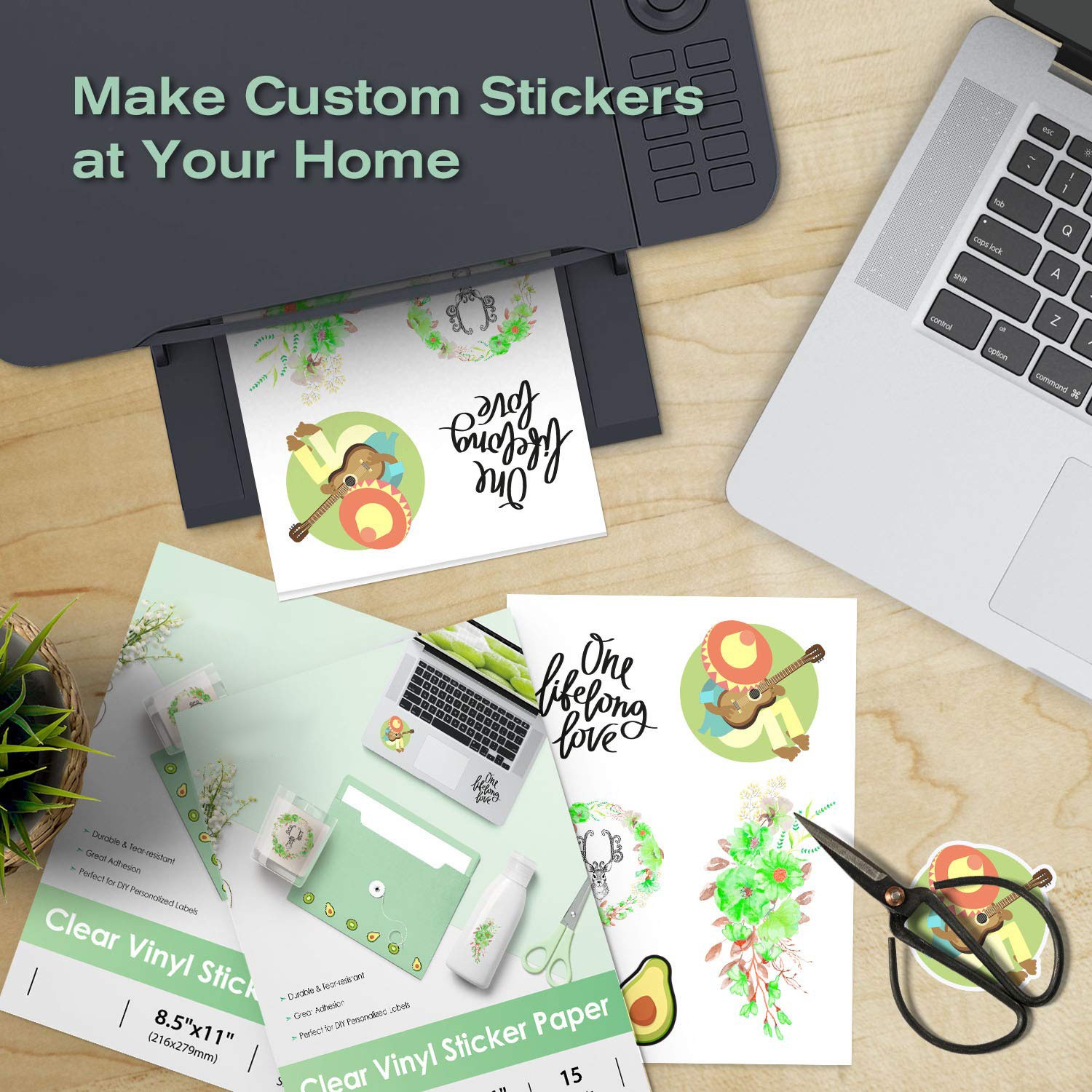 Vinyl Sticker Paper, Inkjet Printable, 8.5×11, 15 Sheets, Clear