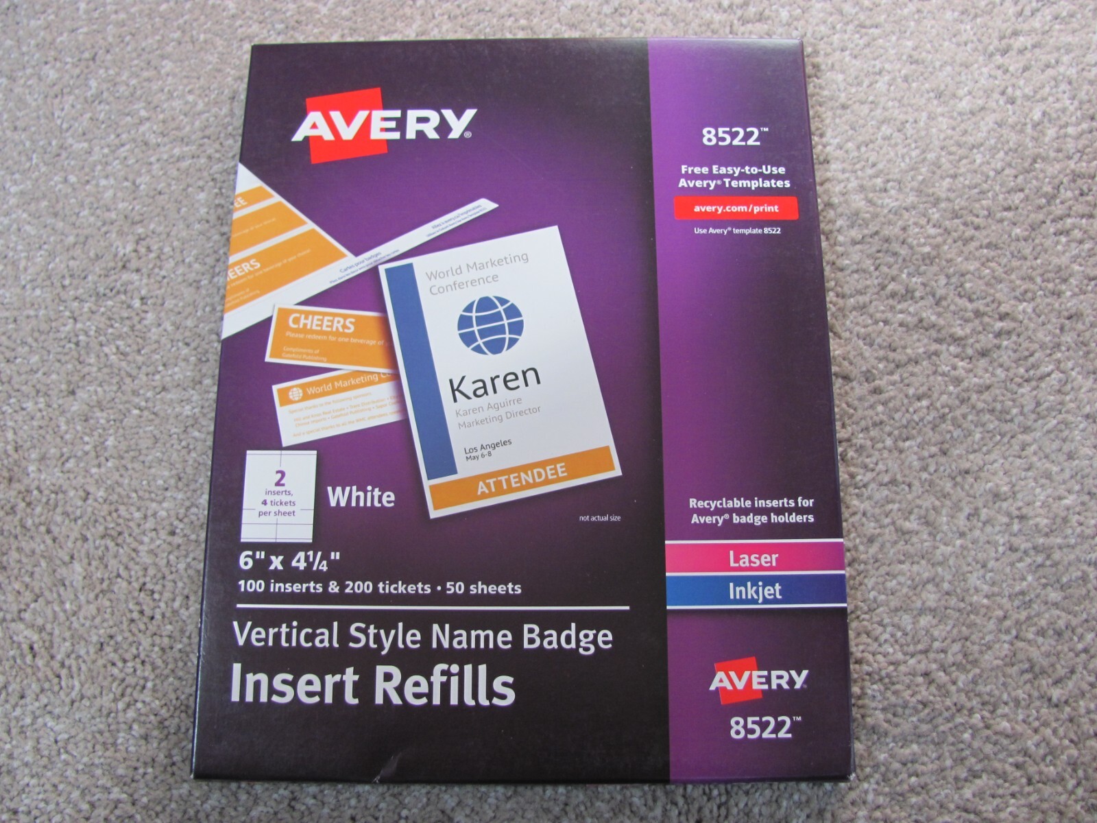 Avery 8522 Vertical Style Name Badge Insert Refills, 4 1/4″ X 6″, White, 100 Ins