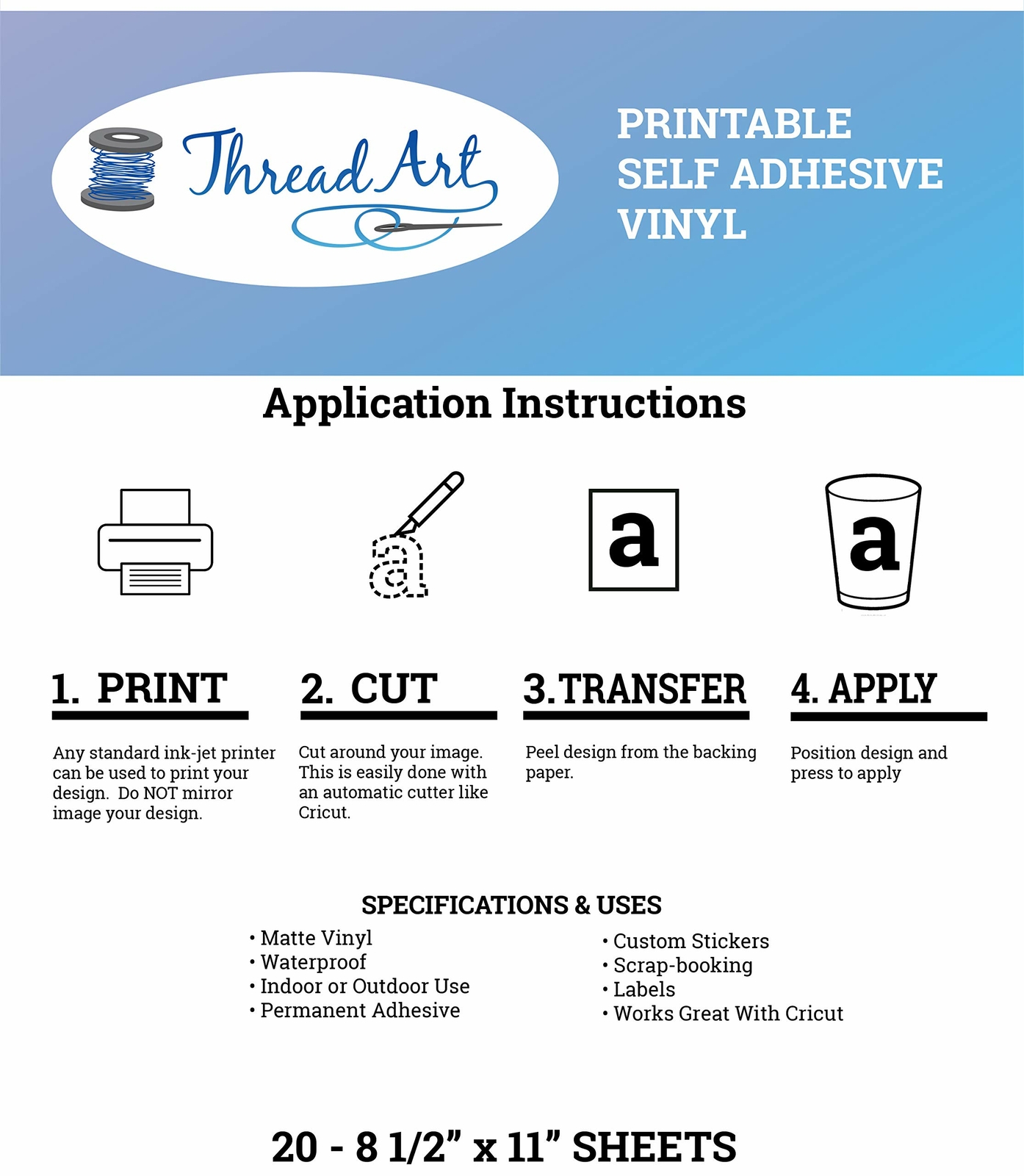 Printable Sticker Vinyl for Inkjet & Laser Printers (Matte) White | Waterproof