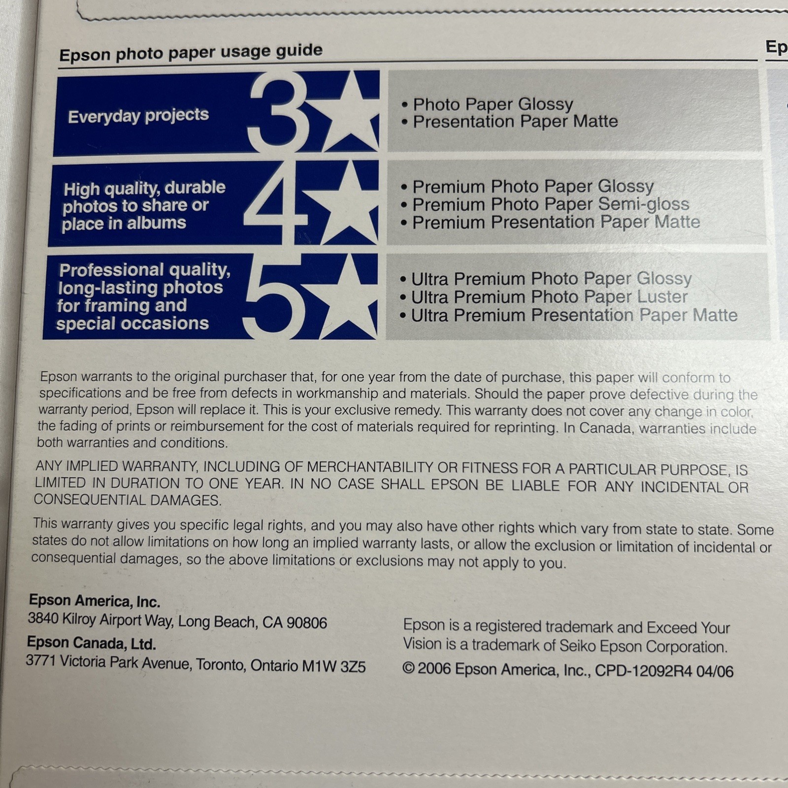 Epson S041568 Premium Matte 8.5” x 11”Paper – (50/PK) New