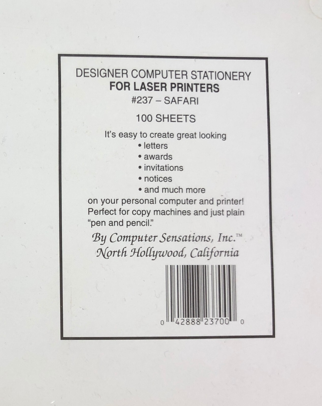 vtg 1992 Safari Animals Stationery Laser Paper 8.5 x 11 Deadstock 100 Sheets