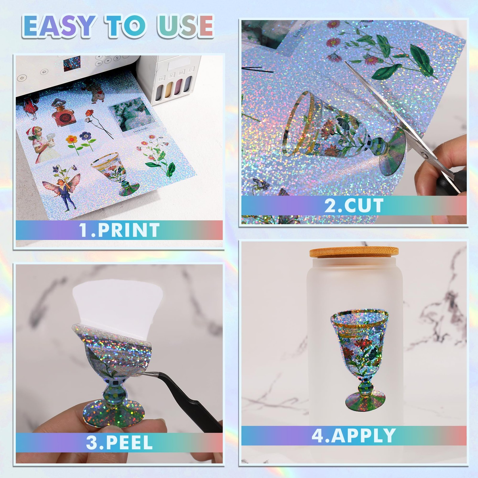 Koala Holographic Sticker Paper for Inkjet & Laser Printers, 20 Sheets Printa…