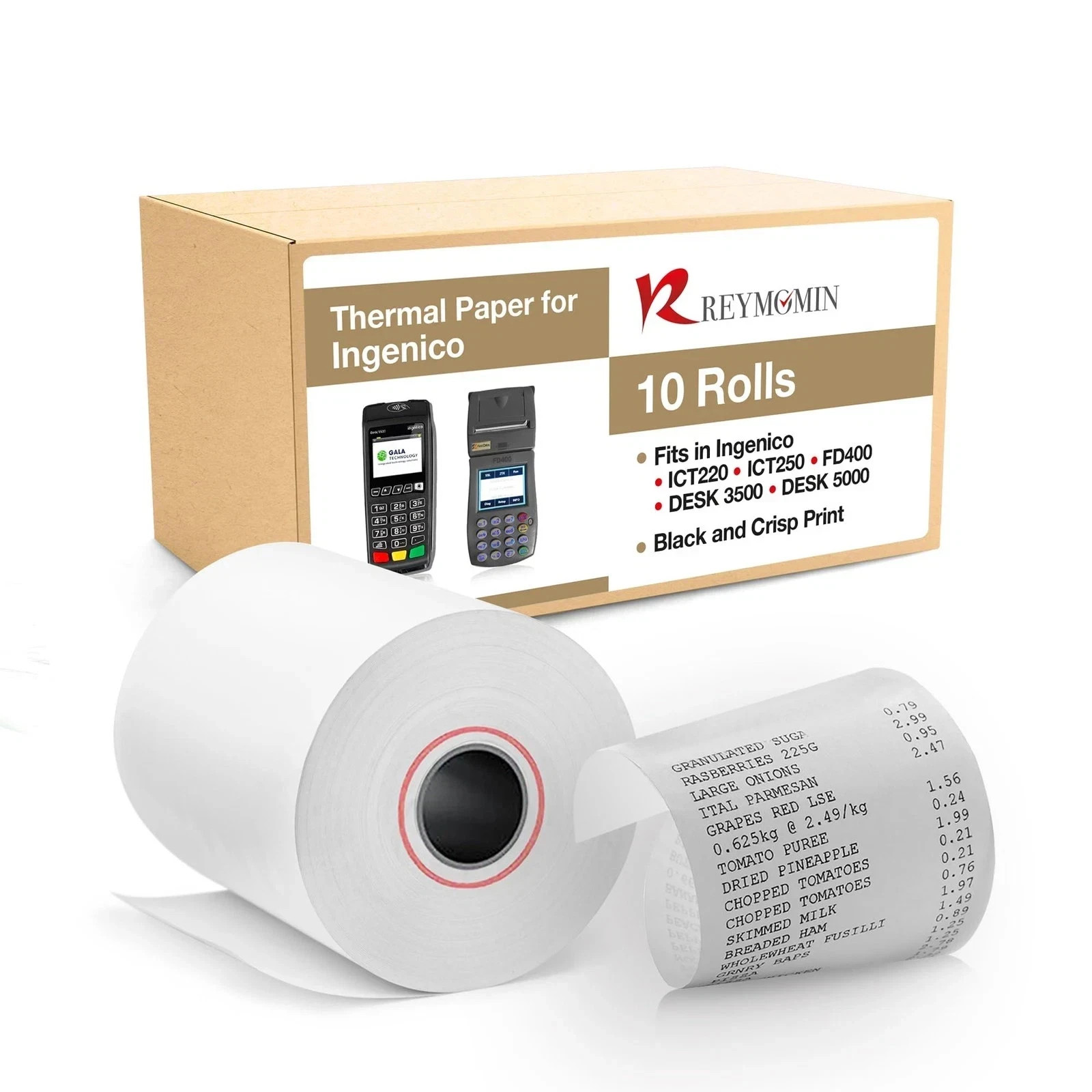 Thermal Paper Rolls for Ingenico Desk 3500, 5000, Move 10 Rolls, White