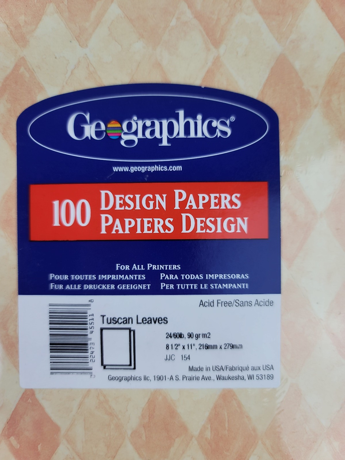 100 Sheets Geographics Tuscan Leaves Design Paper Harlequin Print 8.5×11 24/60LB