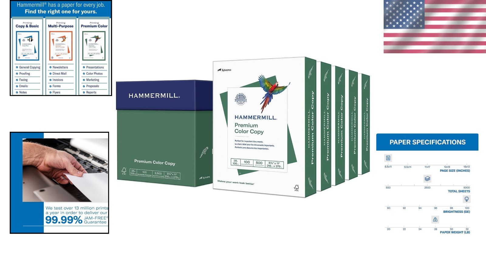28 lb Color Copy Paper, 2500 Sheets, 100 Bright – Jam-Free & Sustainable