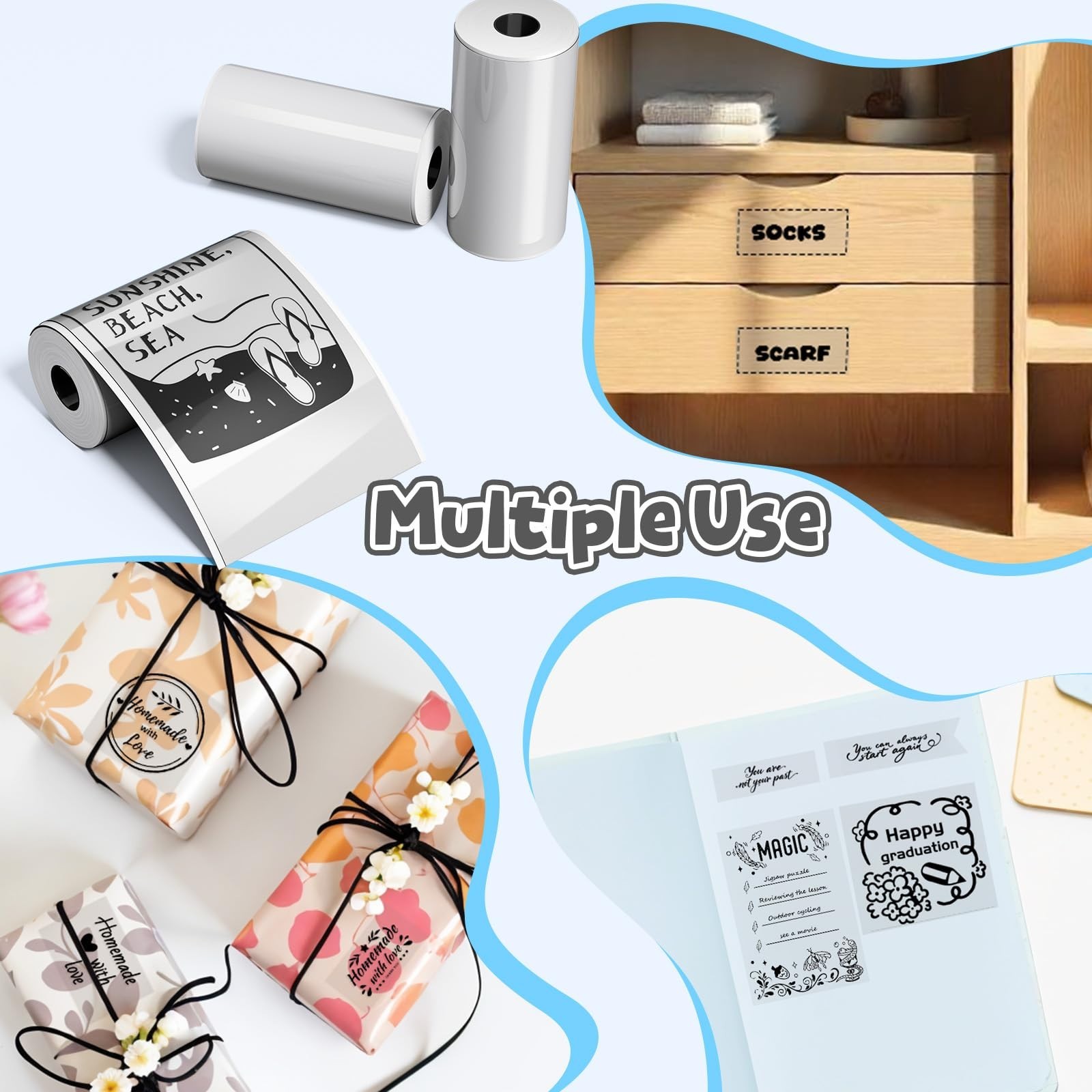 Transparent Sticker Paper for Mini Printers – 3 Rolls for Notes, Photos & Lists