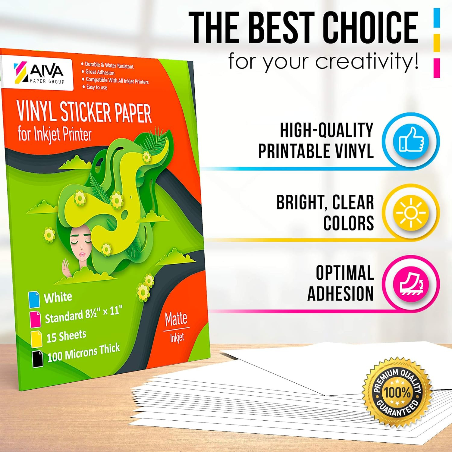 Papel adhesivo de vinilo imprimible para impresora de inyección de tinta – Blanc
