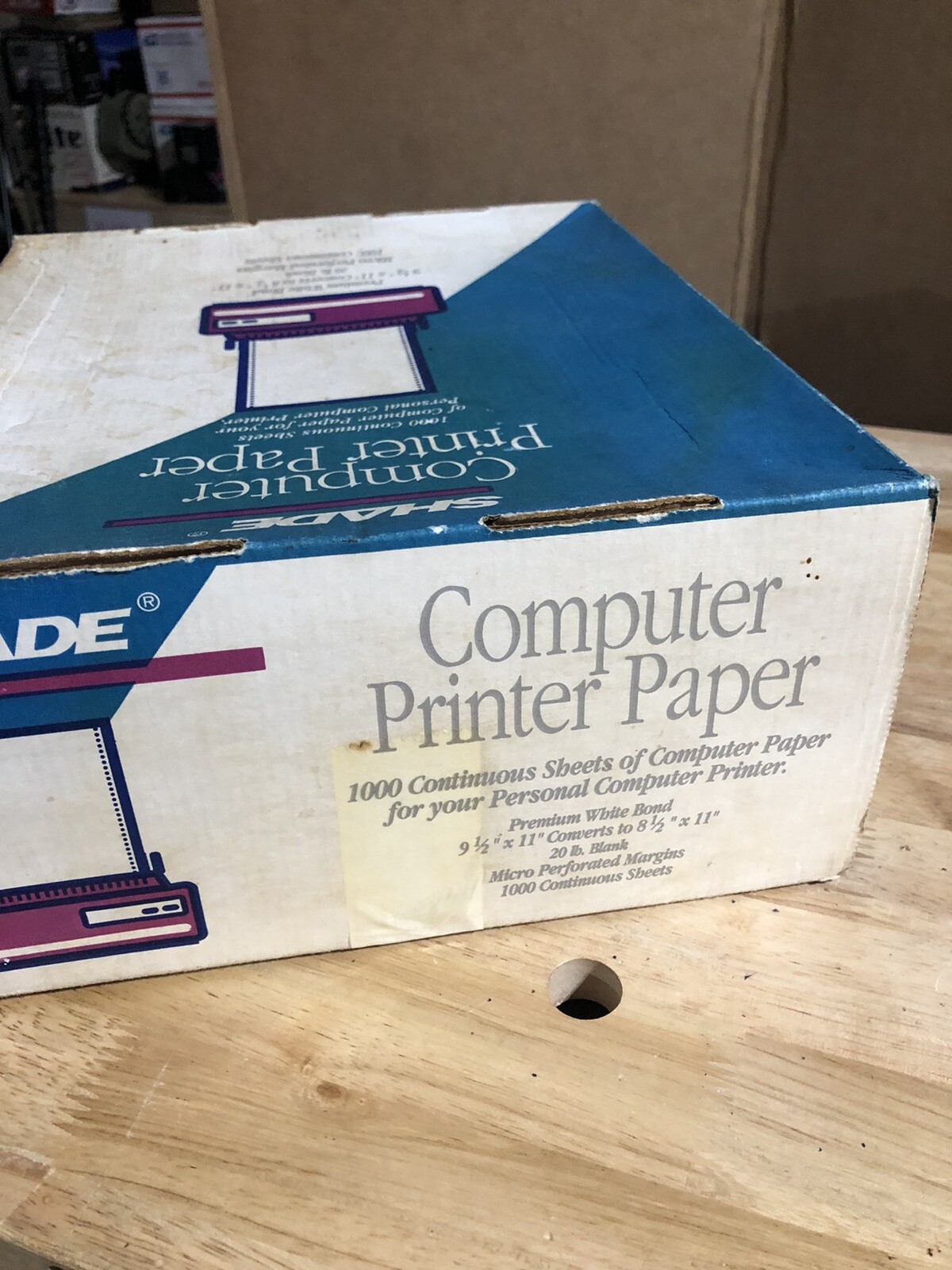 NOS BOX OF VINTAGE SHADE COMPUTER PRINTER PAPER – CONTINUOUS SHEETS