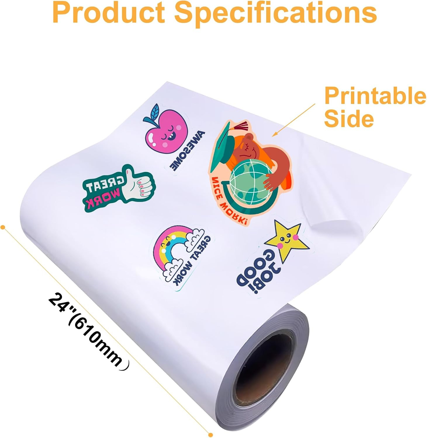 24″ X 1200″ (100 Ft) Printable Matte White Vinyl Sticker Paper Roll | Waterproof