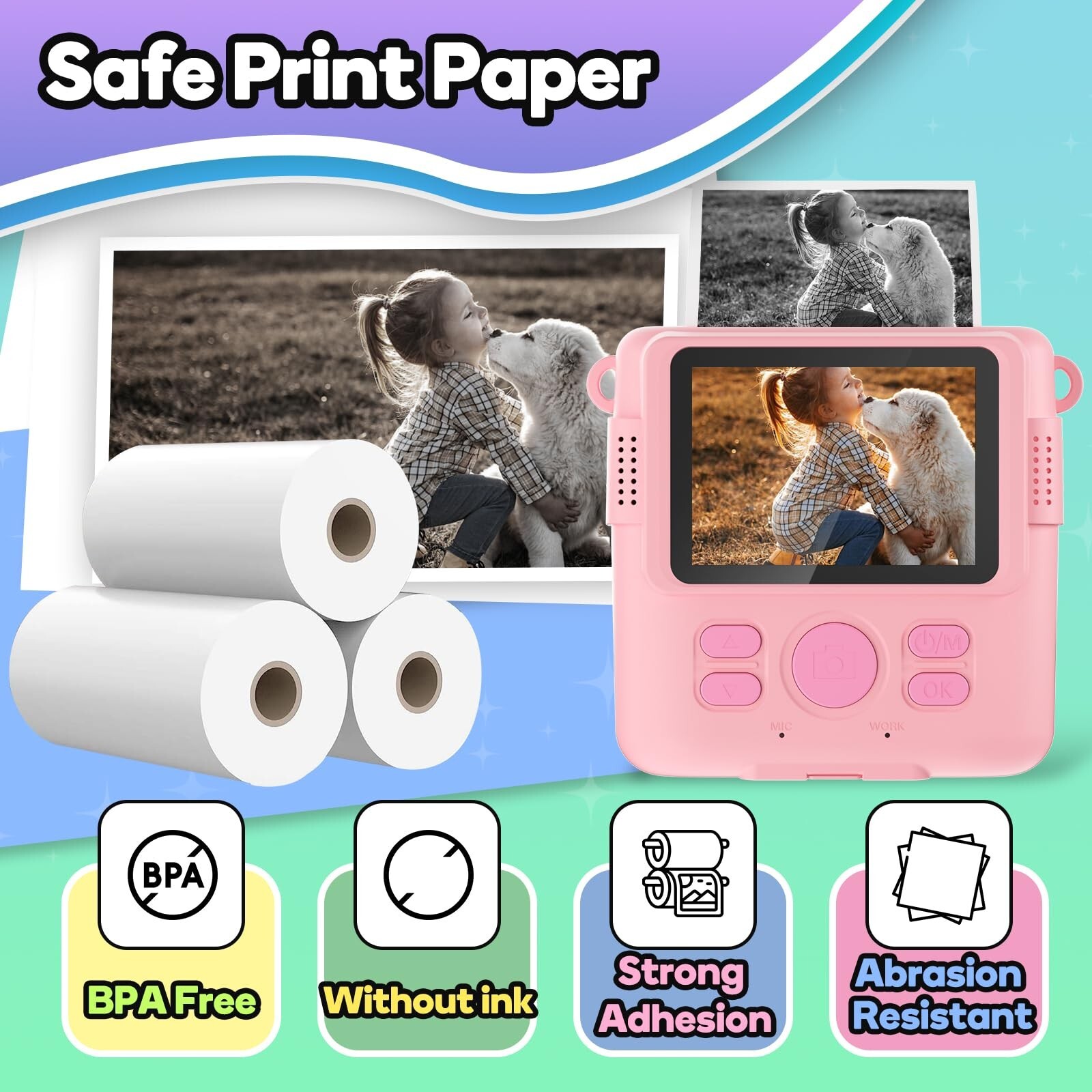 Printer Paper,6 Rolls for Kids Instant Print Camera,HD Printing Thermal Print…