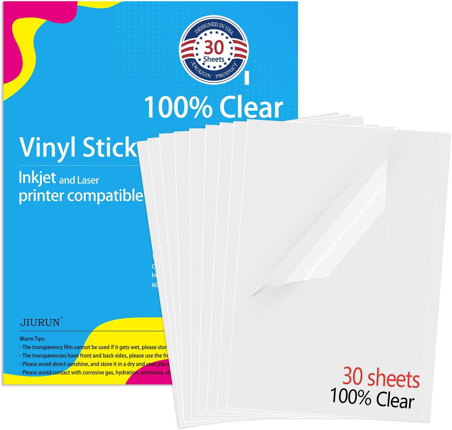 Premium Printable Vinyl Sticker Paper for Inkjet & Laser Printer, 100%
