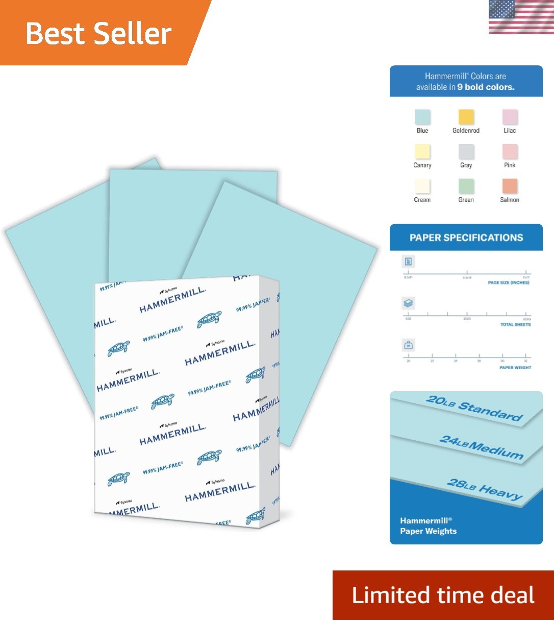Elegant 20 lb Blue Colored Printer Paper, 8.5 x 11 | 500 Sheets, Eco-Friendly