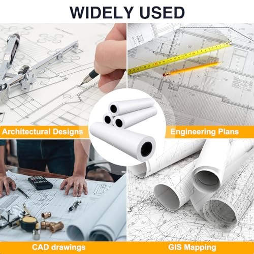 Wide Format Paper,4 Rolls Plotter 36 In x 150 Ft | 2″ Core 20lb | 4 Rolls