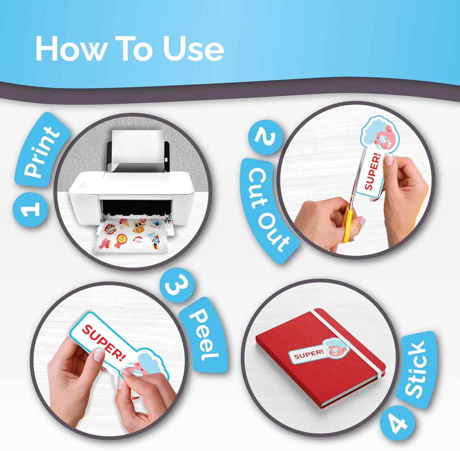 Papel Adhesivo Vinilo Brillante 32 Hojas para Impresora Inkjet Laser Impermeable