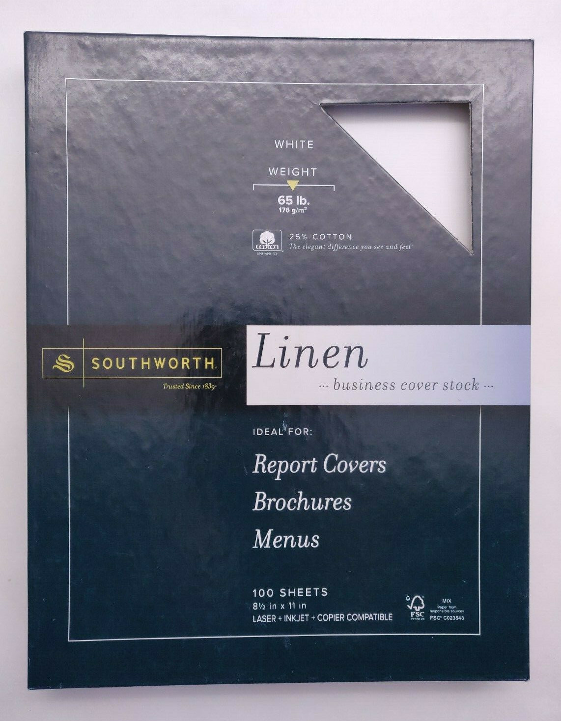 Southworth Linen Business Cover Stock – 50 Sheets – White 25% Cotton Rag 65lb