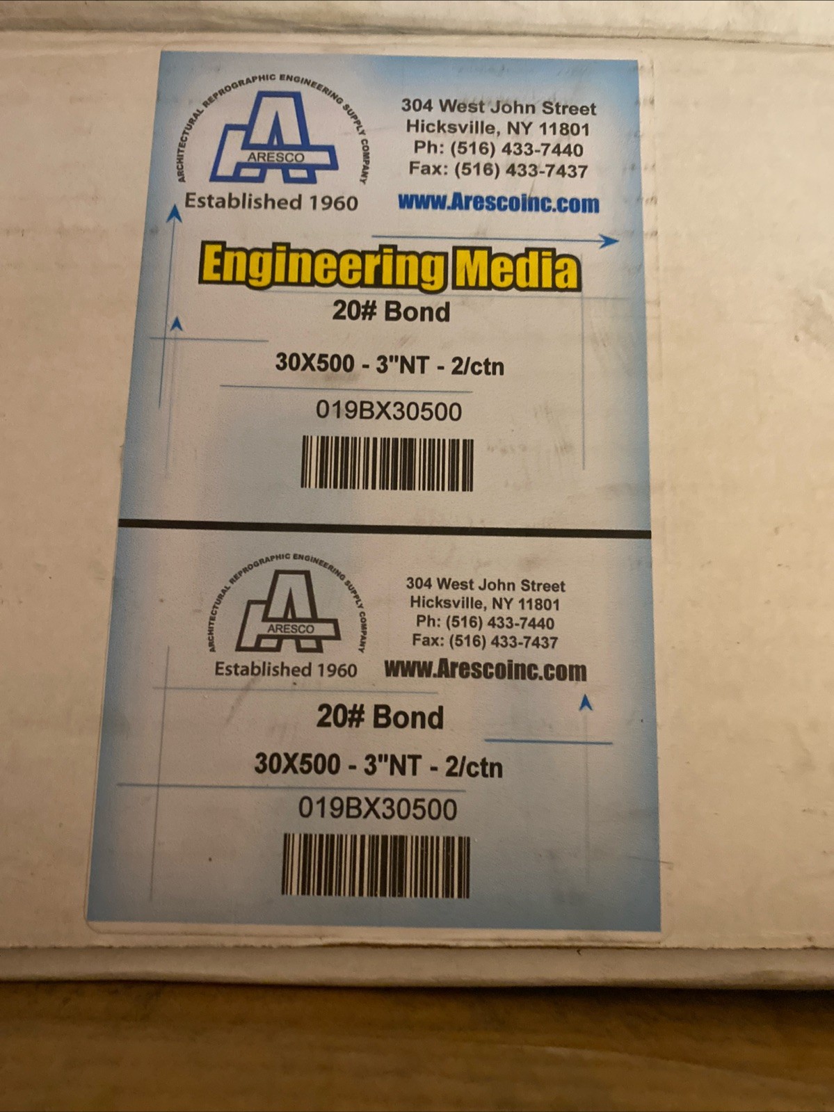 30×500 plotter paper. Two rolls per box