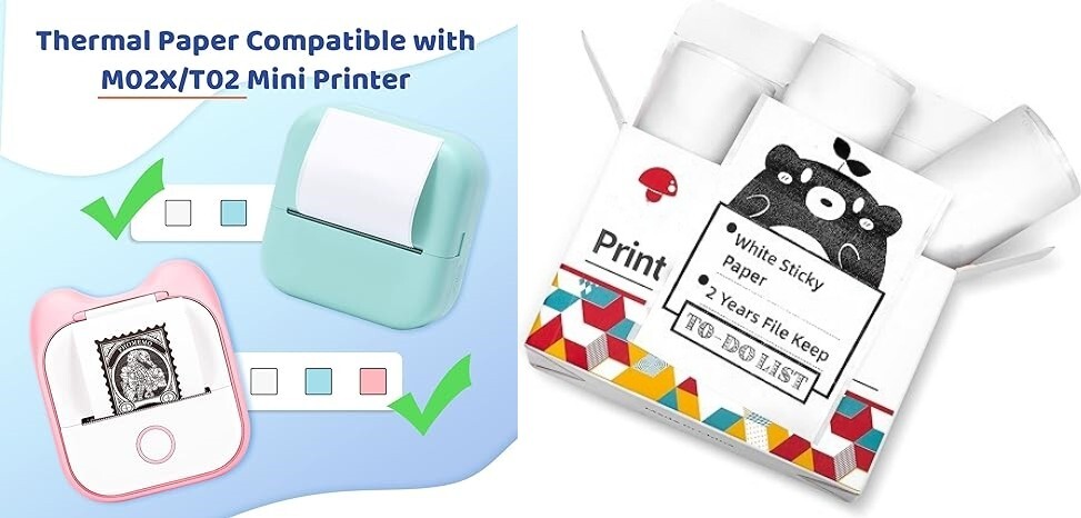 Papel adhesivo blanco para impresora M02X/T02 2 años adhesivo negro sobre blanco
