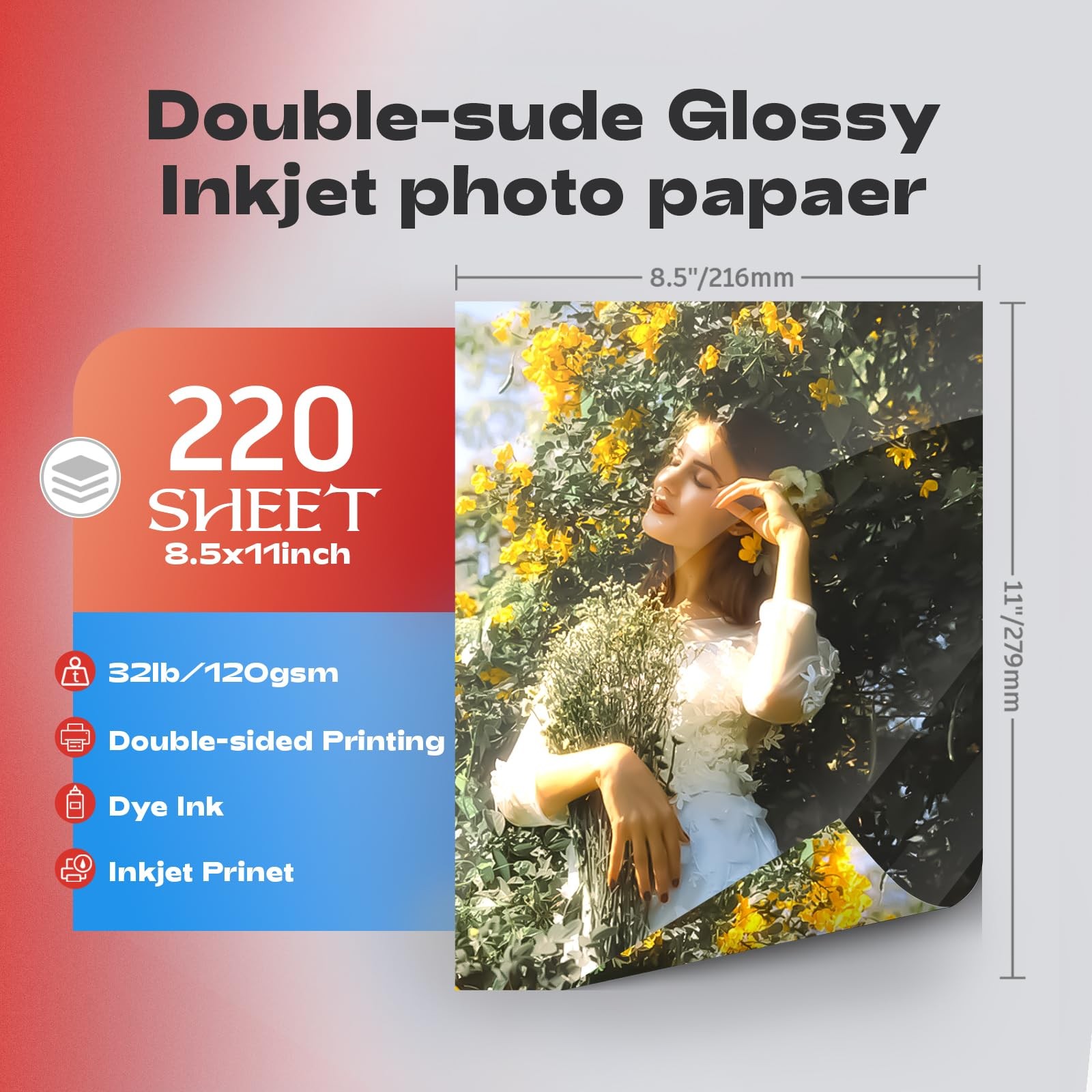 220 Pack 8.5×11 Inch Double Sided Glossy Photo Paper Inkjet 32lb 120gsm