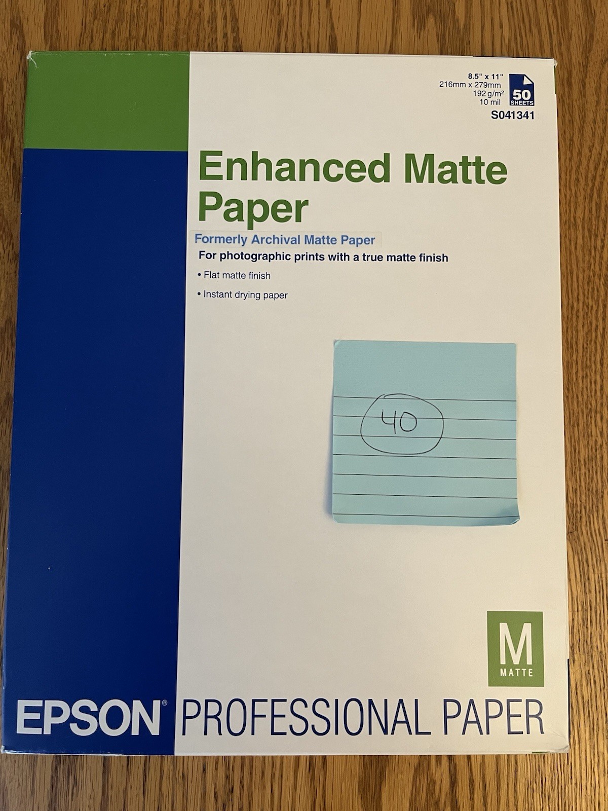 Epson S041341 Enhanced Matte Paper 8.5” X 11” 40 Sheets