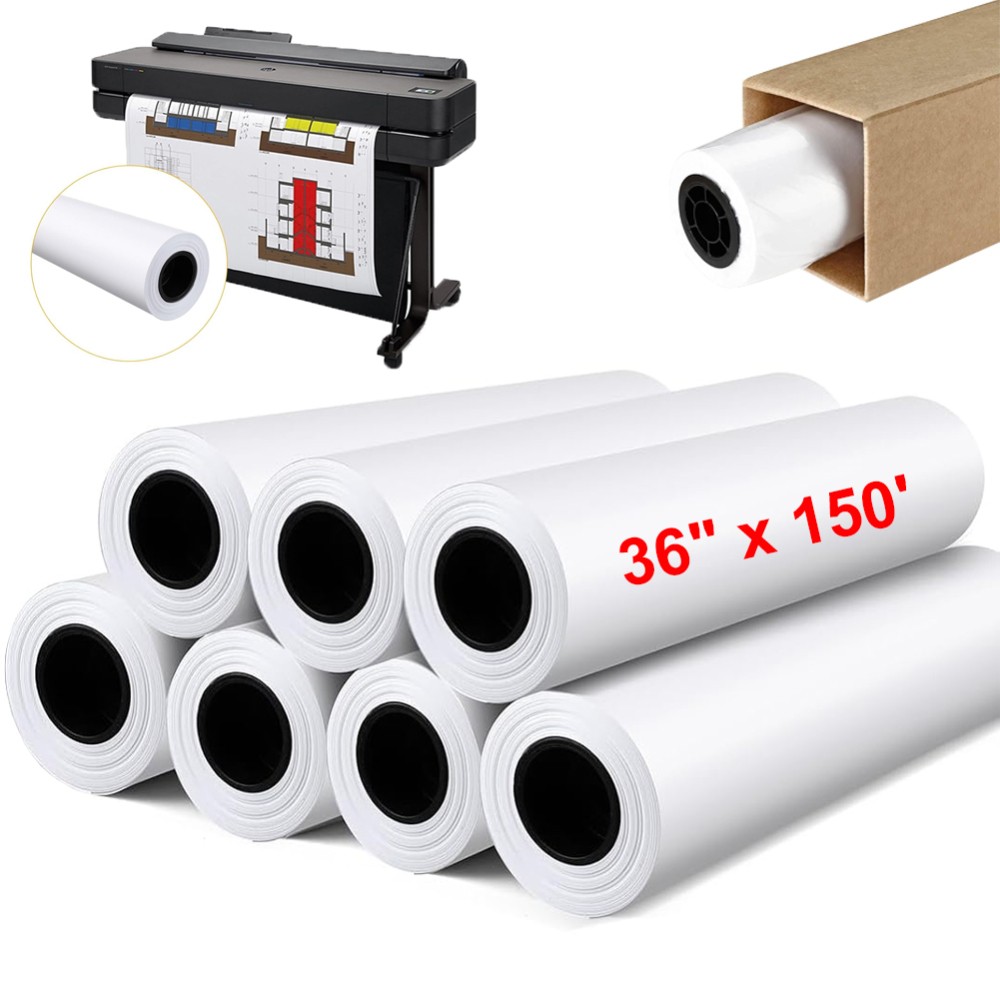 Plotter Paper Wide Format Paper 36″ x 150′ CAD Paper Rolls 20 lb Bond 2″ Core