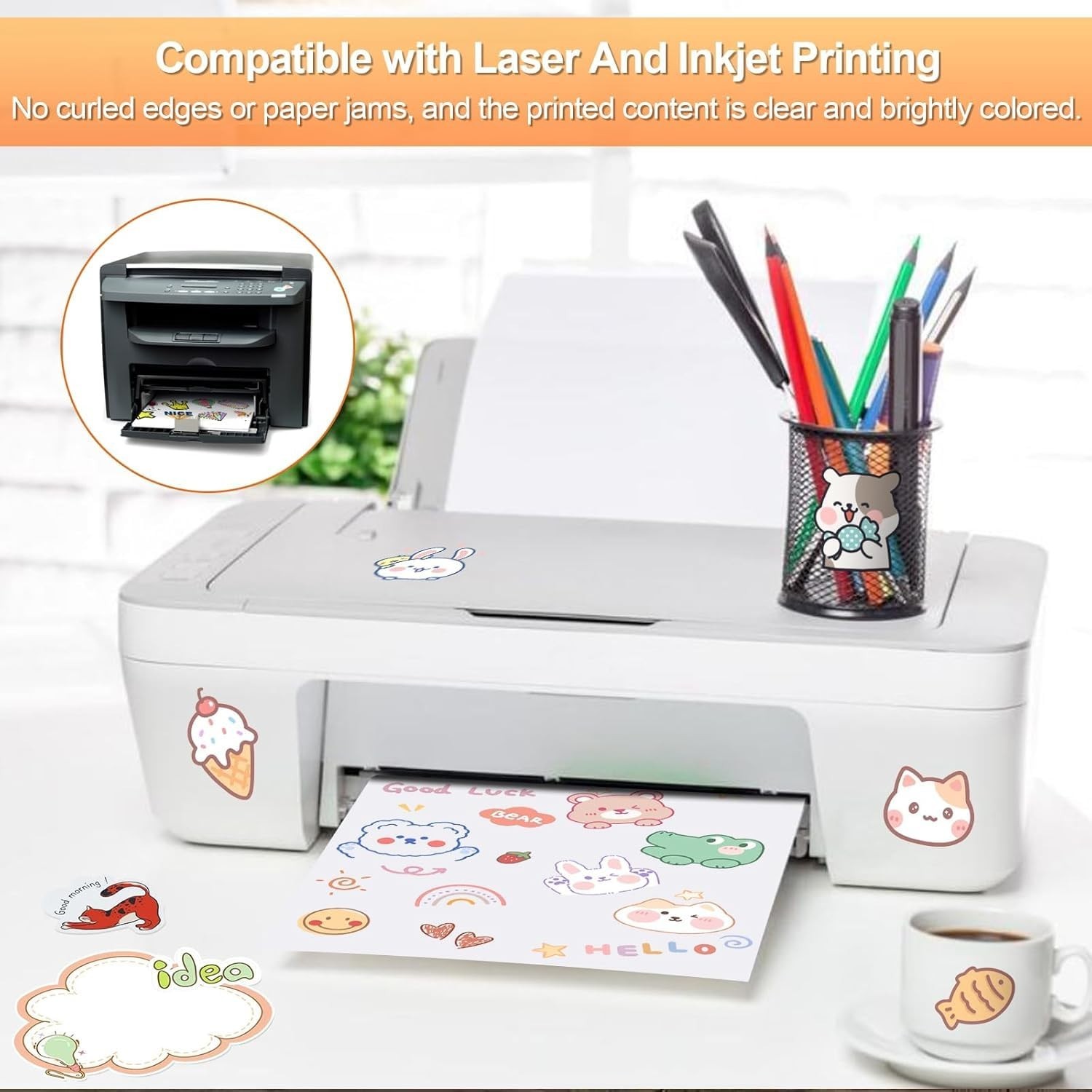 150 Sheets Printable Matte Sticker Paper 8.5×11″ for Inkjet & Laser Printers
