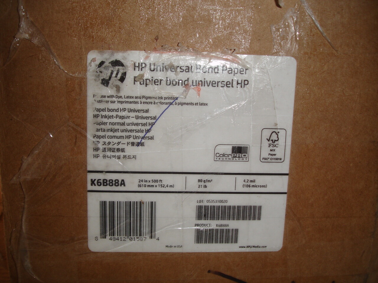 Hewlett Packard Universal Bond Paper K6B88A (24″ x 500′)