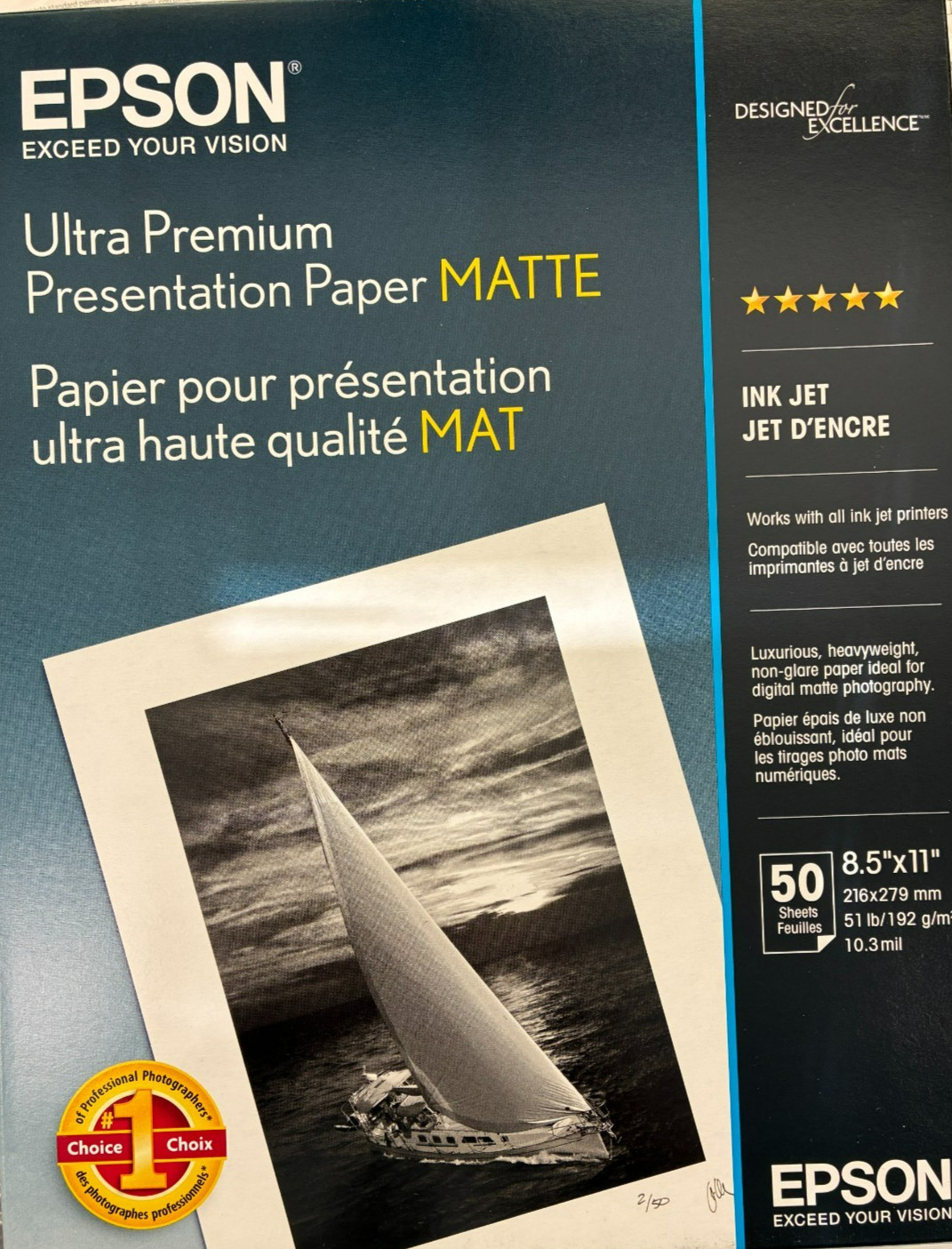 Epson – S041341 – Ultra Premium Matte Presentation Paper 8.5×11 Inches, 50 Shee
