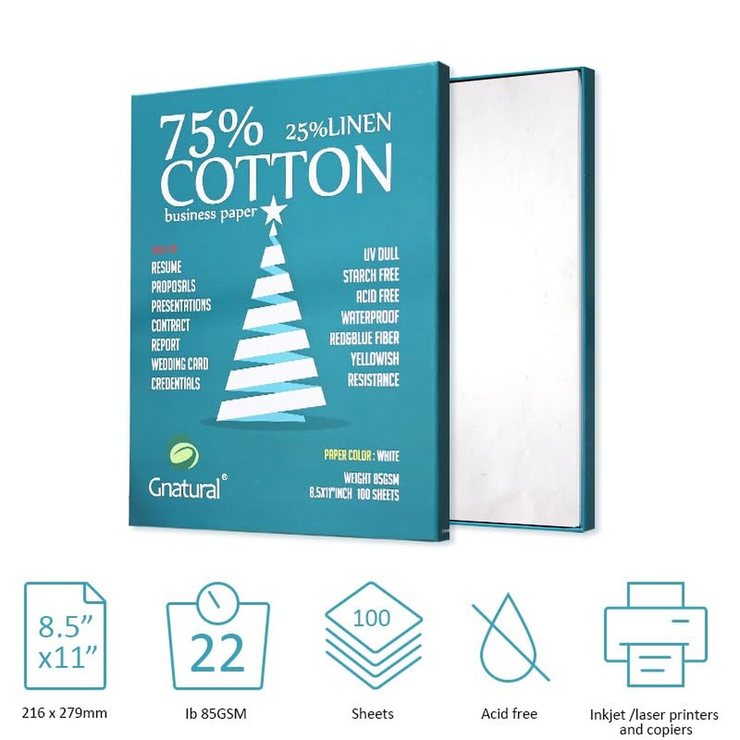75% Cotton 25% Linen Paper, 85gsm Inkjet Printing Paper, 8.5″x11″ White Color…