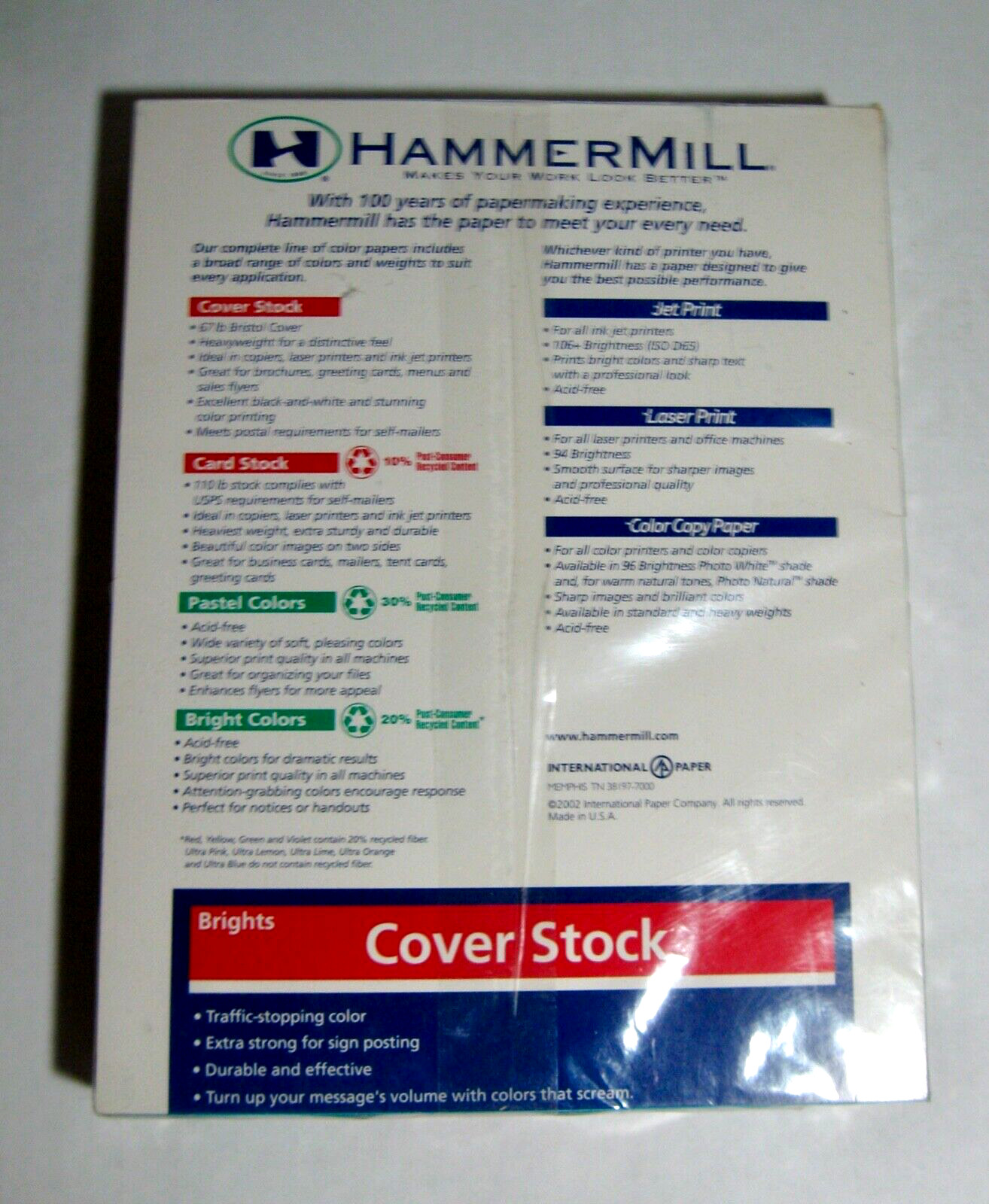 VTG Hammermill 65 lb Bristol Cover Stock 8.5 x 11 – 125 Color Sheets
