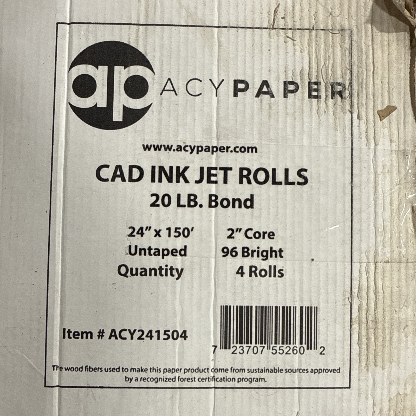 Acypaper 4 Rolls CAD Ink Jet Paper 24” x 150’ w/ 2” Core Plotter ACY241504 NEW