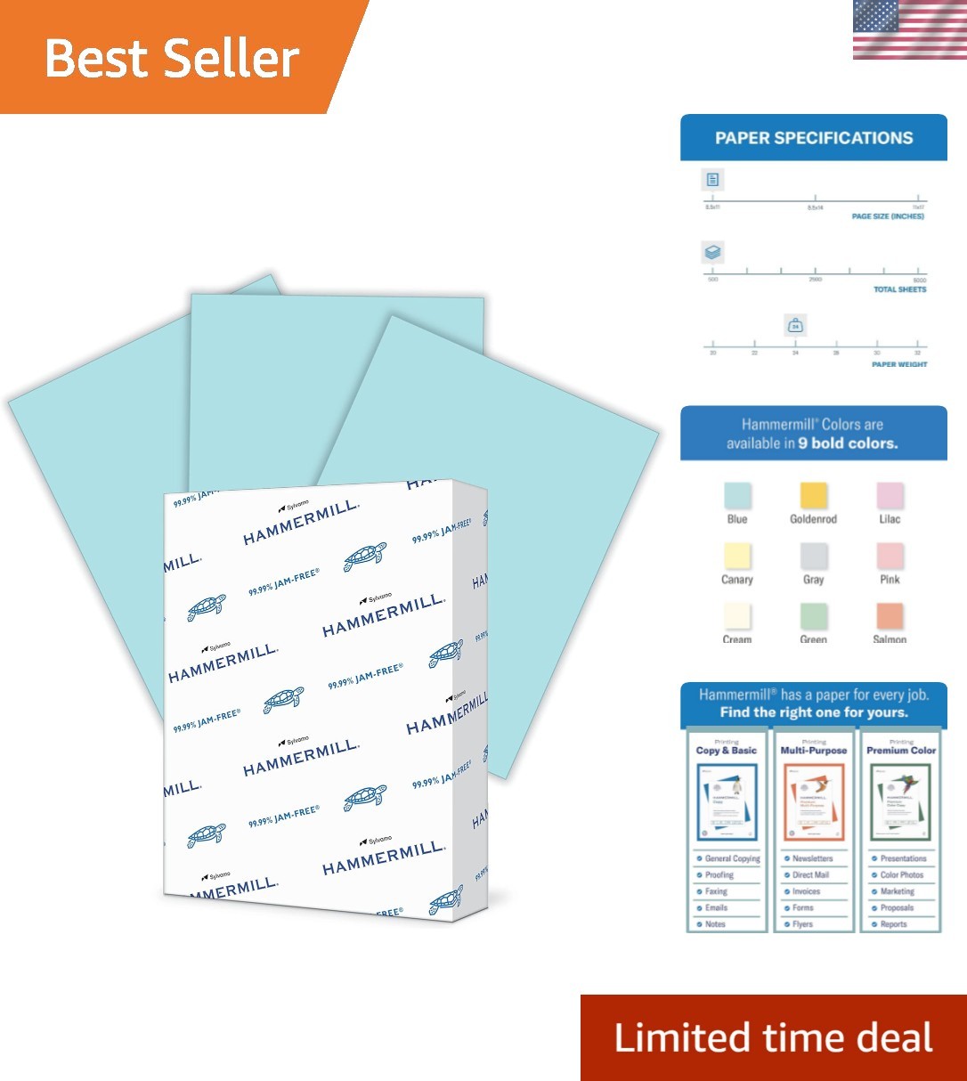 High-Quality 24 lb Blue Copy Paper – 500 Sheets, 8.5 x 11 – Jam-Free Guarantee