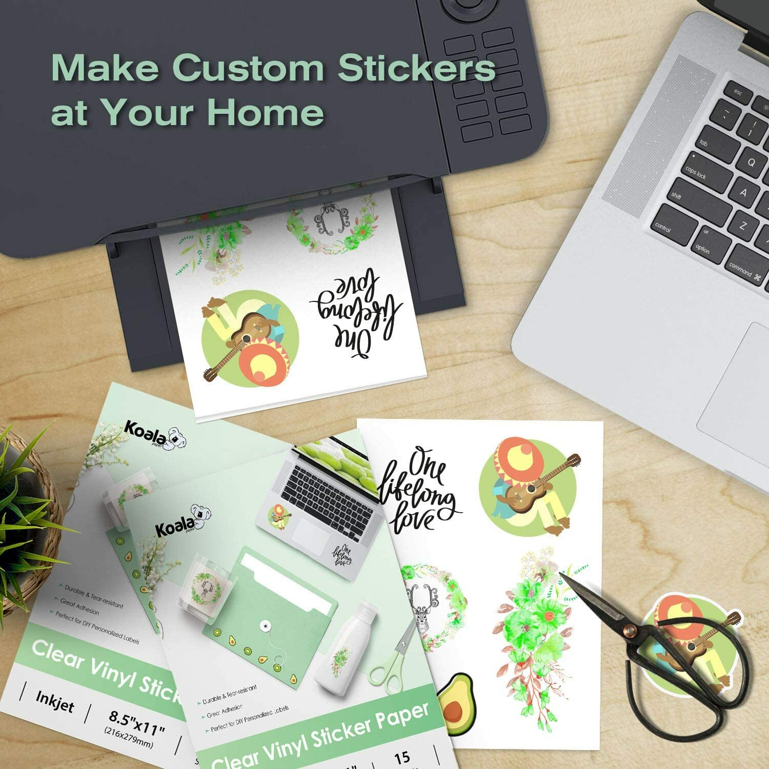 Koala Clear Sticker Paper for Inkjet Printer 30 Ct Waterproof Printable Vinyl