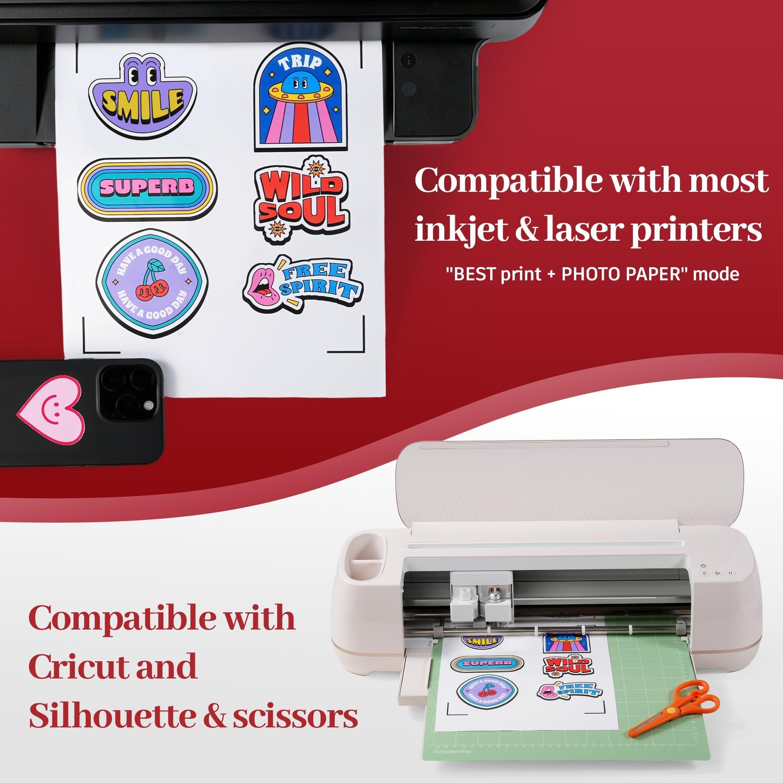 Sticker for Inkjet & Laser Printer, 60 Sheets Glossy Printable Vinyl Waterpro…