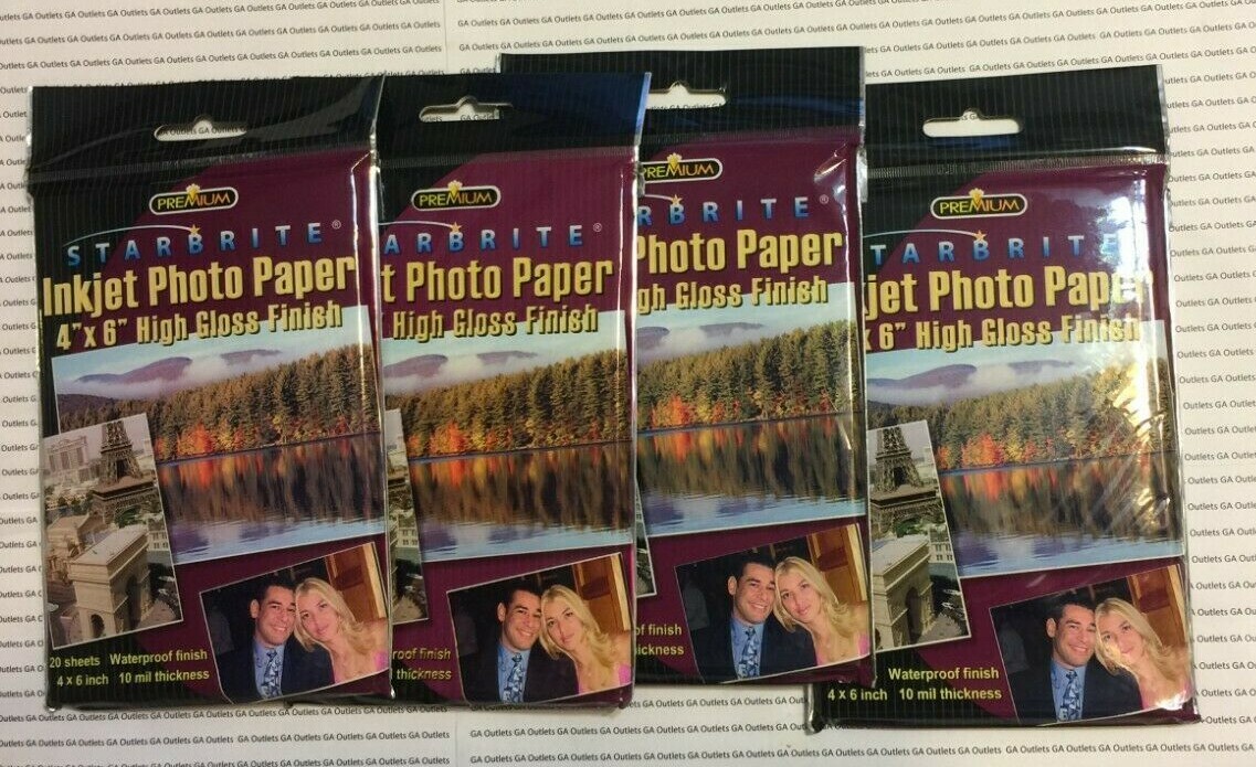 Premium Starbrite InkJet Photo Paper 4’x6′ High Gloss Finish 4 Packs