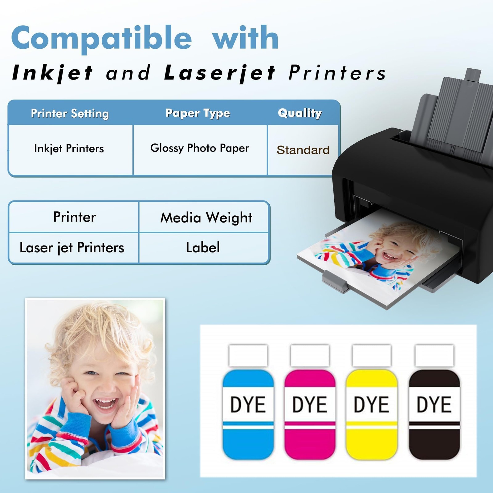 100 Sheets Koala SemiGloss Photo Paper Inkjet Laser Dye Ink 48LB 8×10 Inch