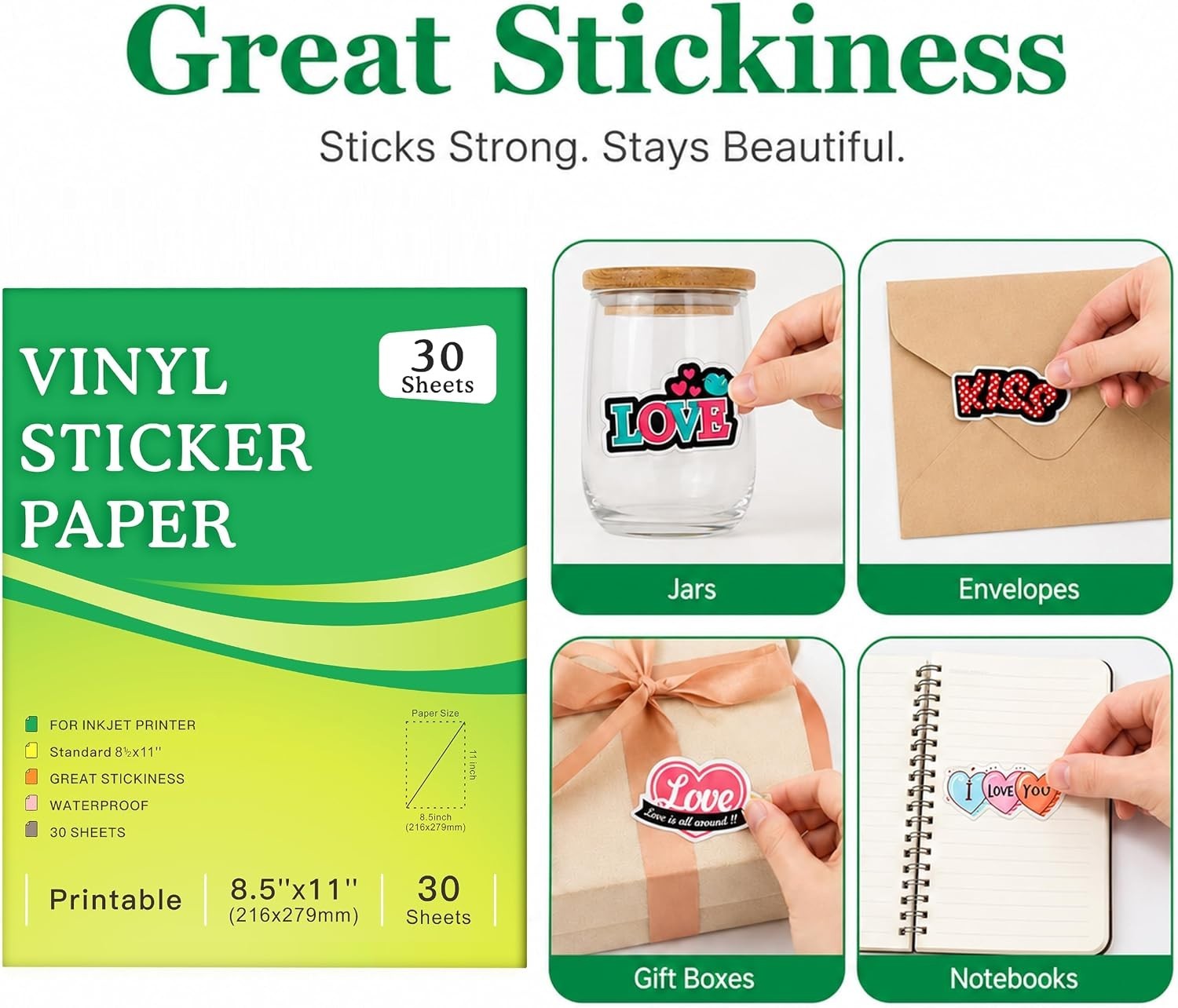 30 Sheets Printable Clear Sticker Paper for Inkjet Printer, Premium Vinyl