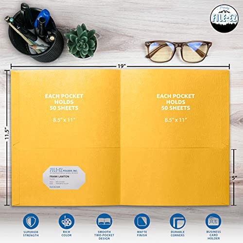 Two-Pocket Folders, 125-Pack, Textured Paper, Letter Size 125 Folders Yellow