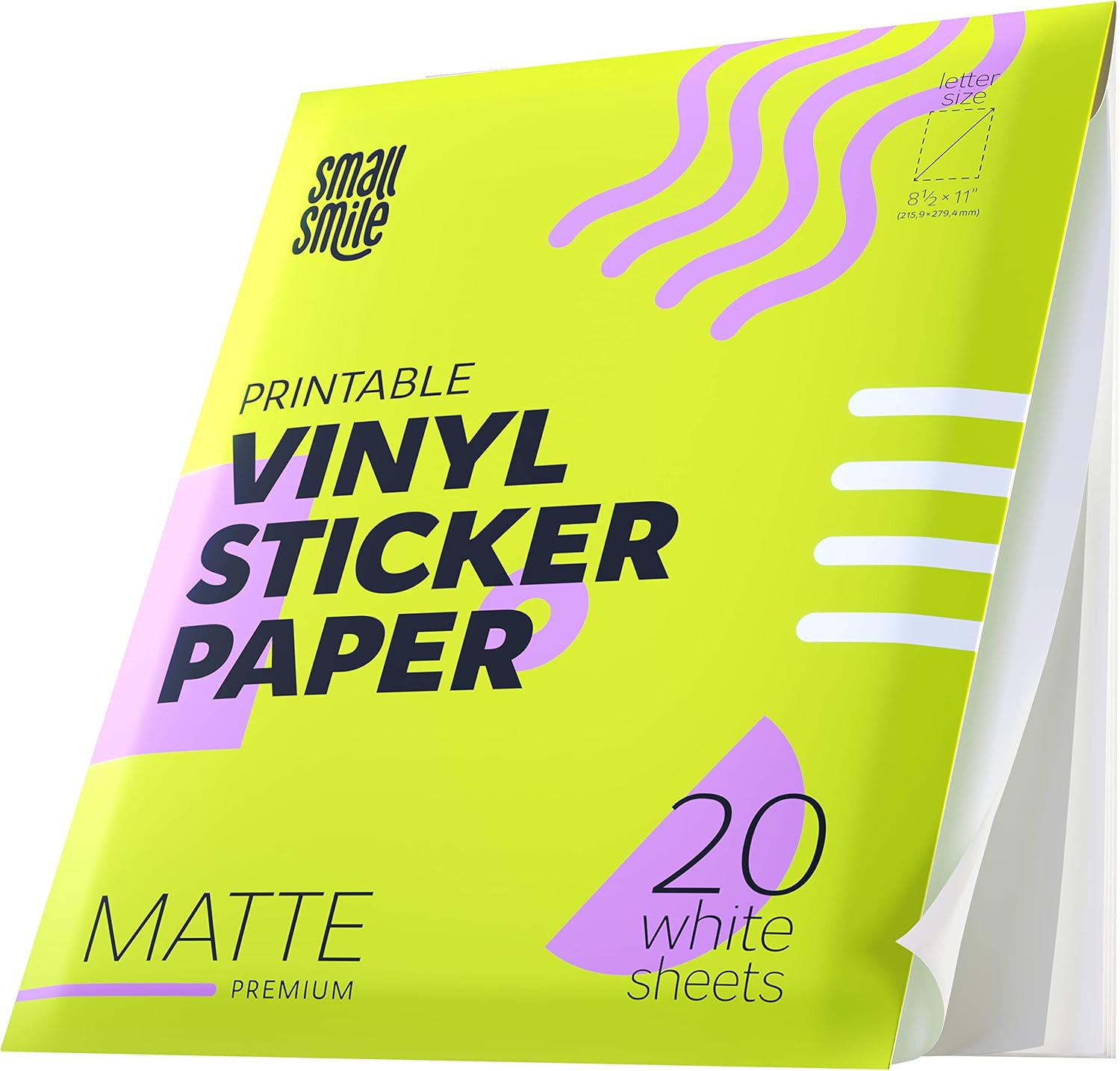Premium Printable Vinyl Sticker Paper for Inkjet Printer and Laser – 20 White Ma
