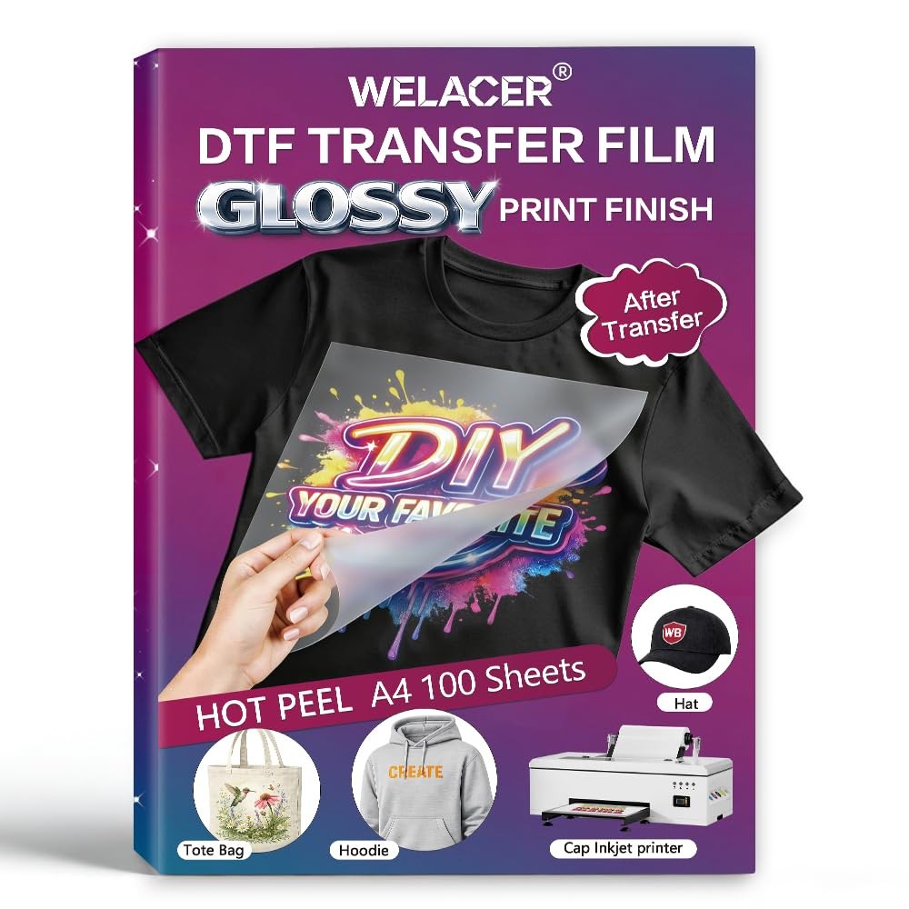 DTF Transfer Film, A4 100 Sheets – Heat Transfer for T-Shirts & Textiles, Mat…