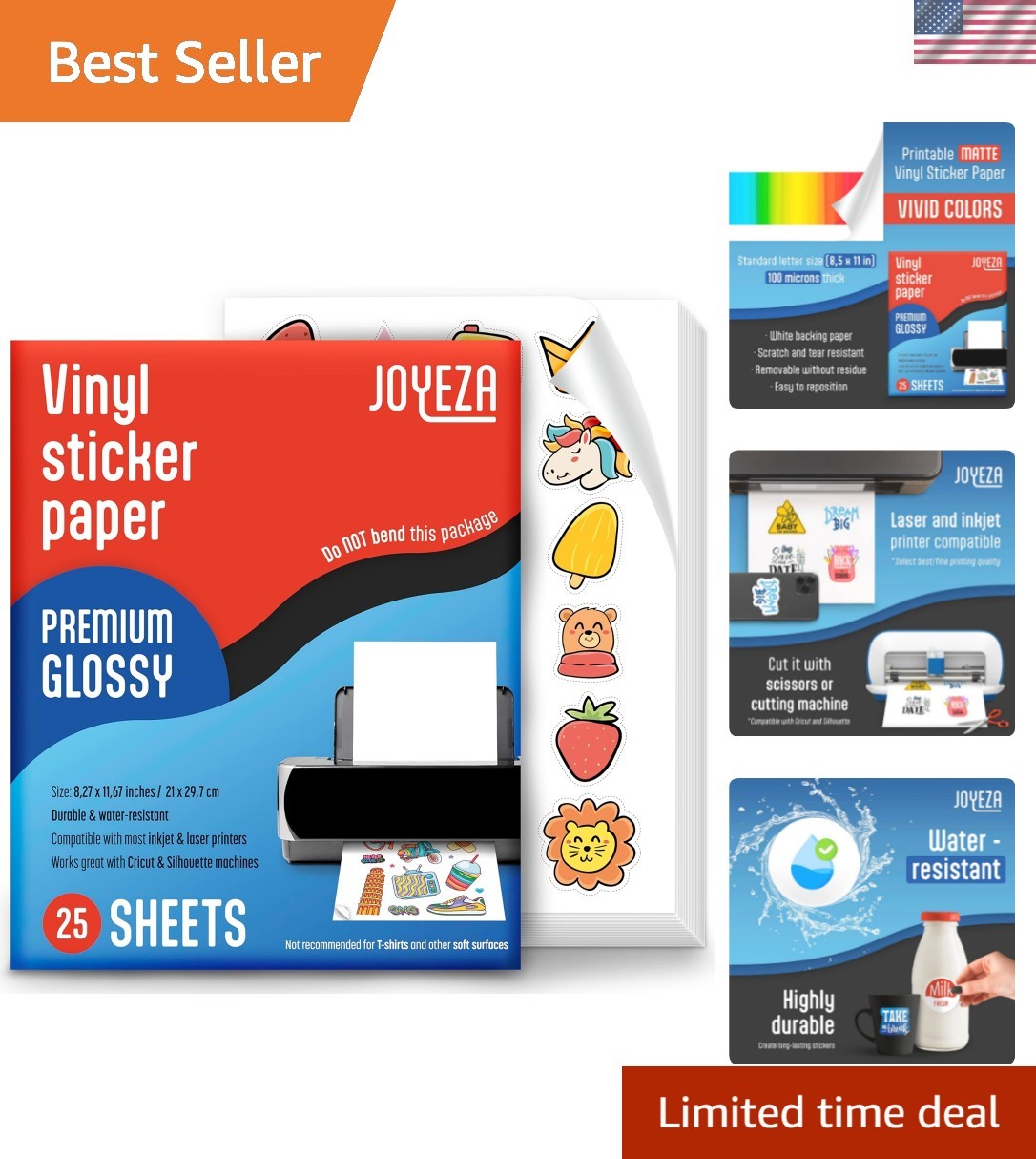 Printable Vinyl Sticker Paper for Inkjet Printer – 25 Sheets Glossy White Wat…