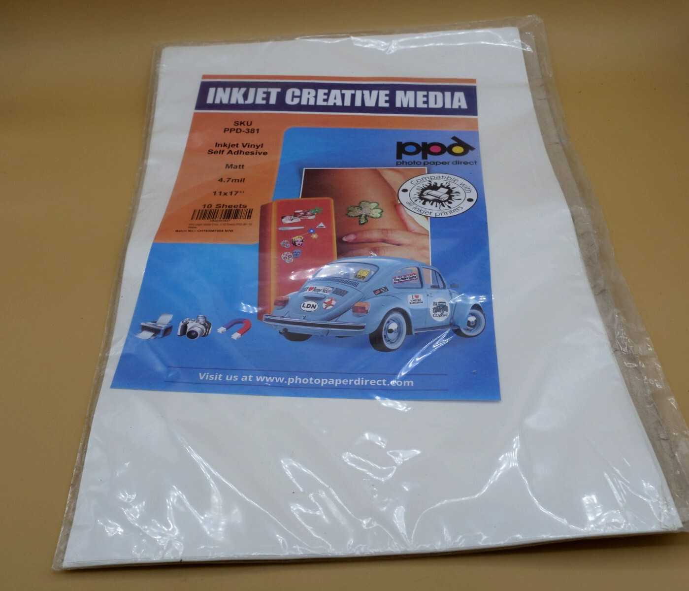 Inkjet creative media sku ppd-381 inkjet vinyl Matt self adhesive 11″ x17″